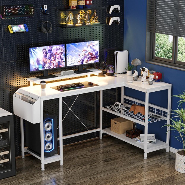 Garvee L‑Shaped Computer Desk – RGB LED + Power Outlets