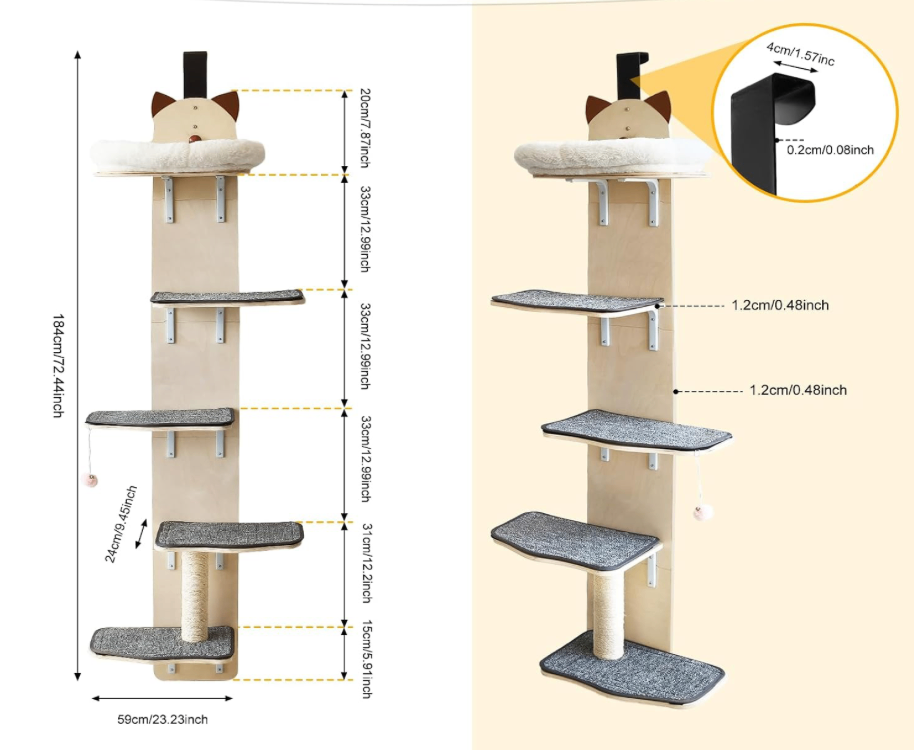Cat Tree Tower - Space Saving Door Mounted 5-Tier New - photo 4
