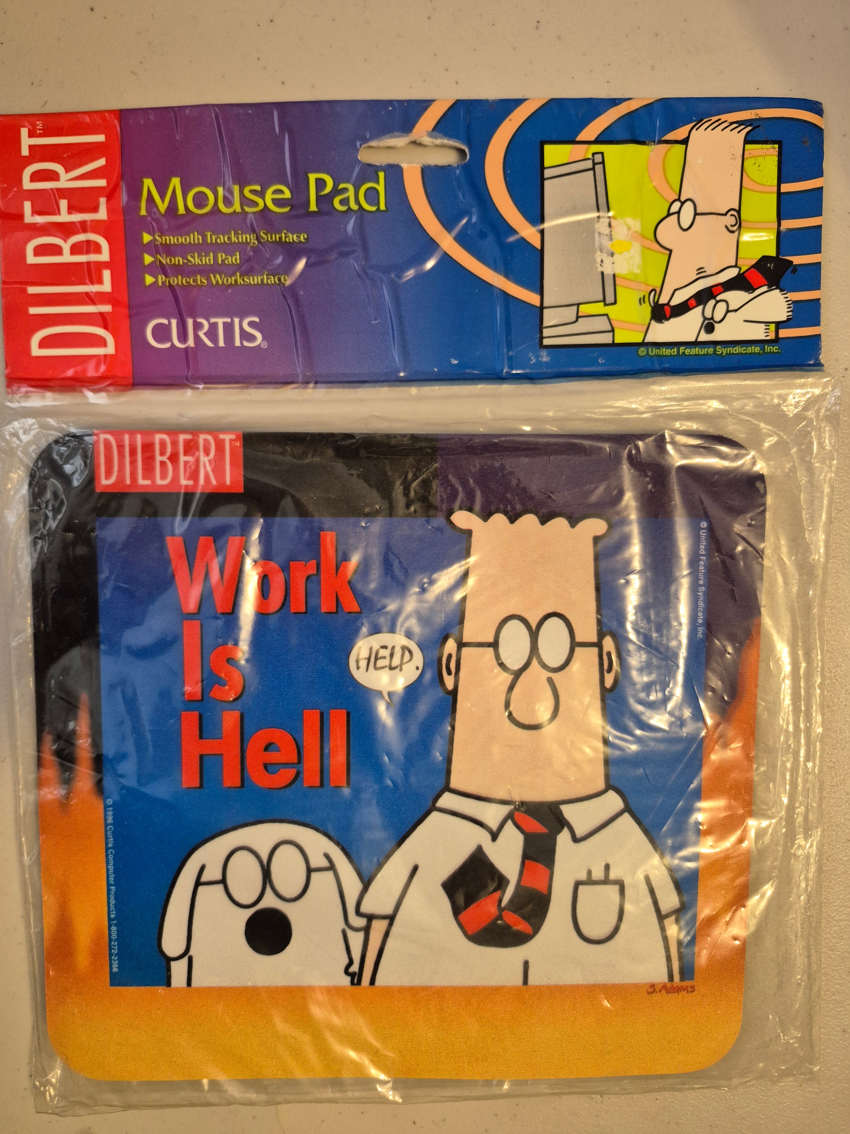 VINTAGE 1990s Dilbert Mouse Pad "Work Is Hell" Brand New Sealed