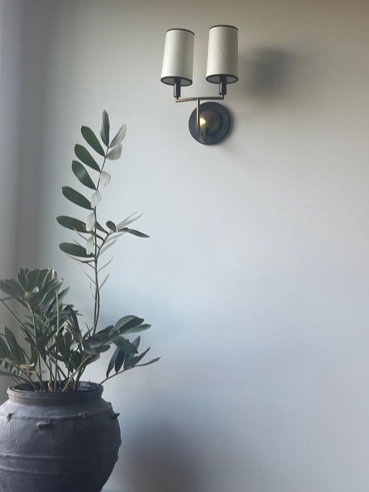 Set if 6 Modern Black & Brass Wall Sconces