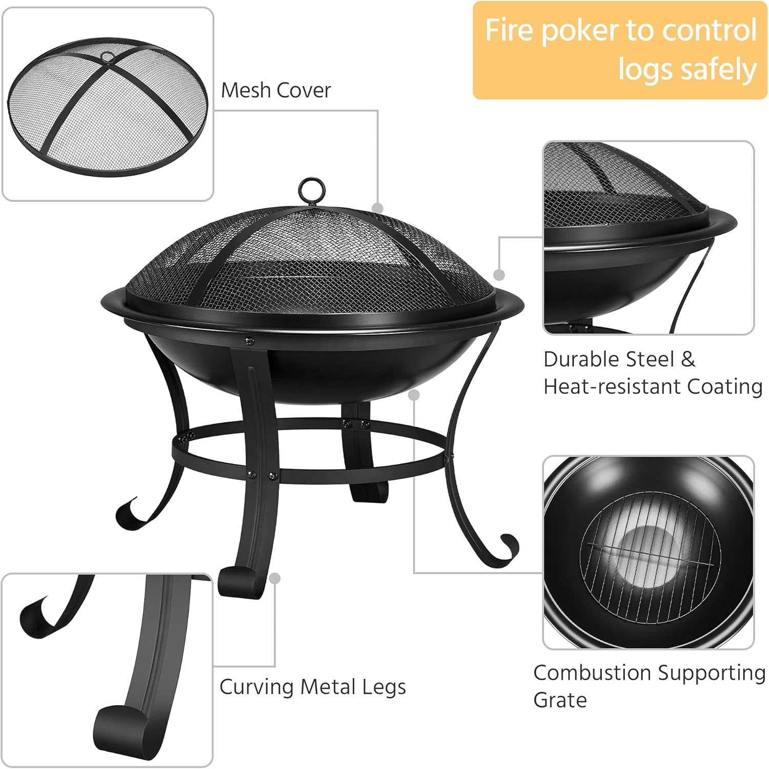 22inch Outdoor Fire Pit Steel Round Mesh Screen - photo 3