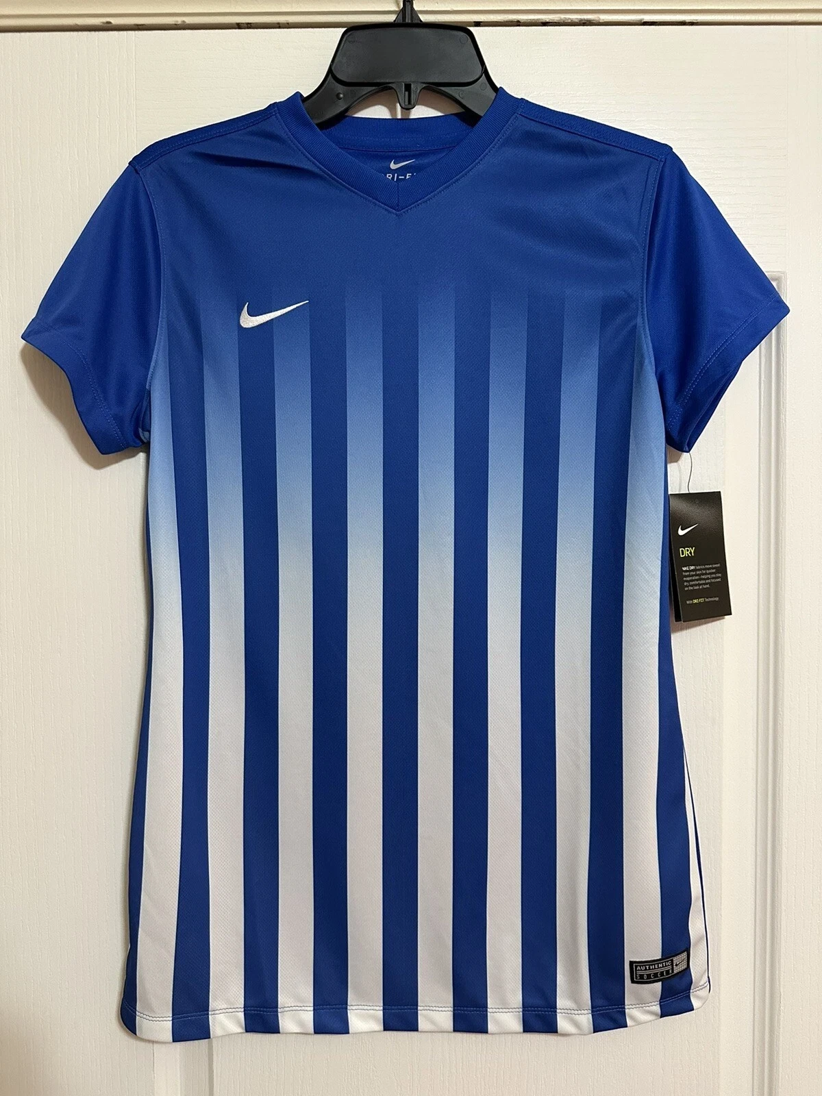 NEW! Nike Womens Soccer Jersey Blue White Stripes Authentic