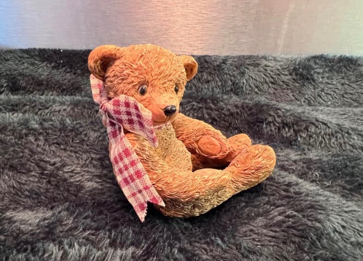 Vintage Resin Teddy Bear Figurine with Gingham Bow - photo 4
