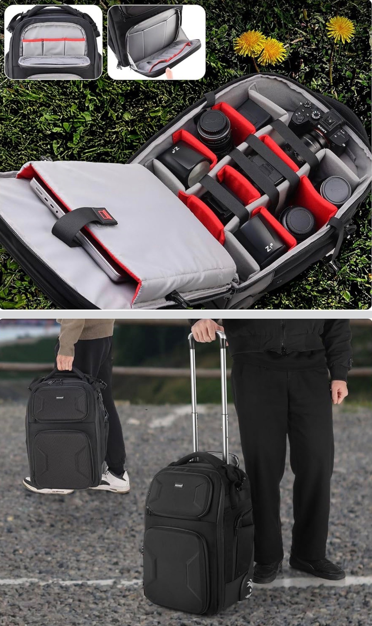 Camera Roller Bag-pack 2-in-1 Detachable Shockproof  Divider Bag