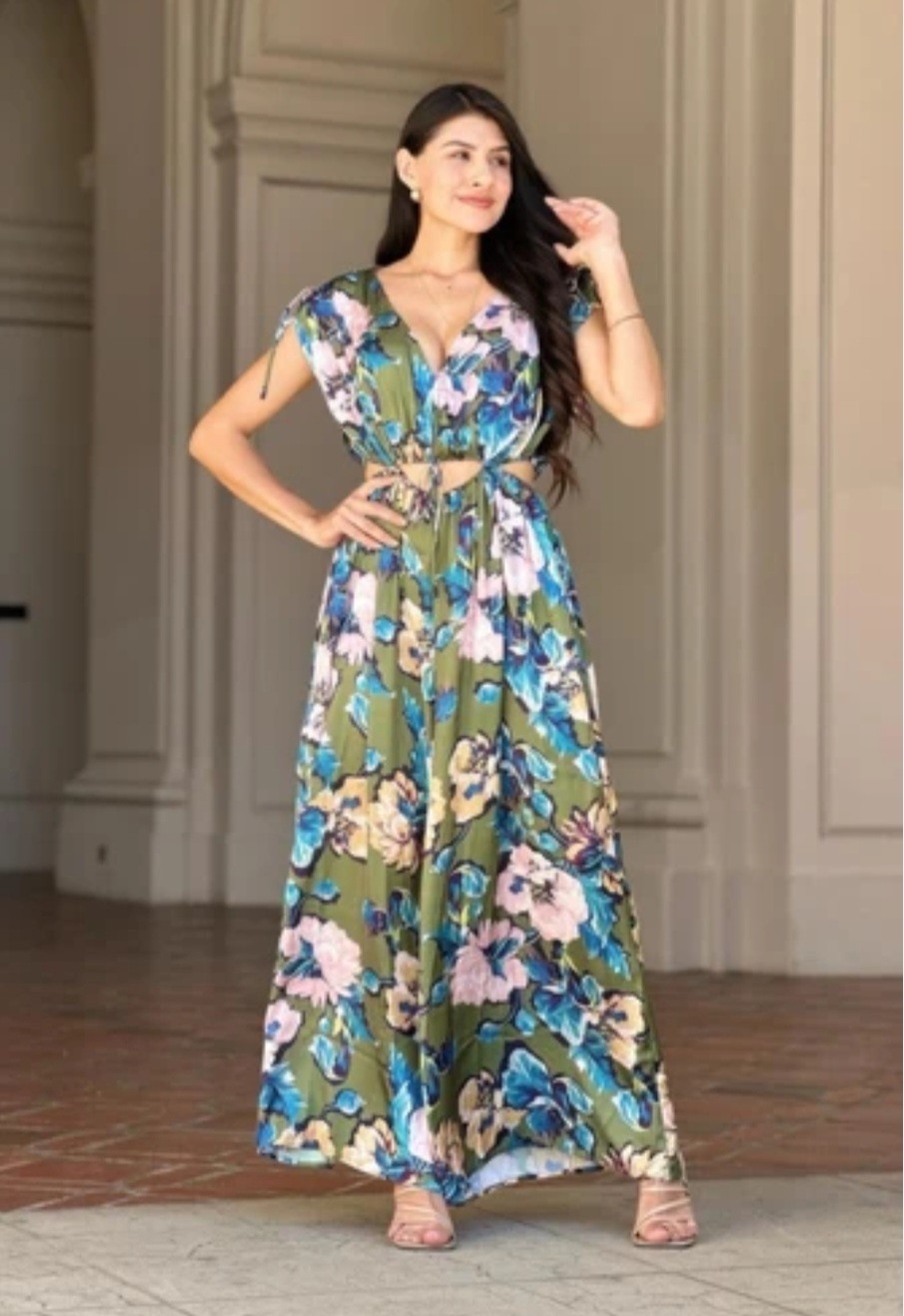 Zara Satin Floral Cut-Out Jumpsuit Size