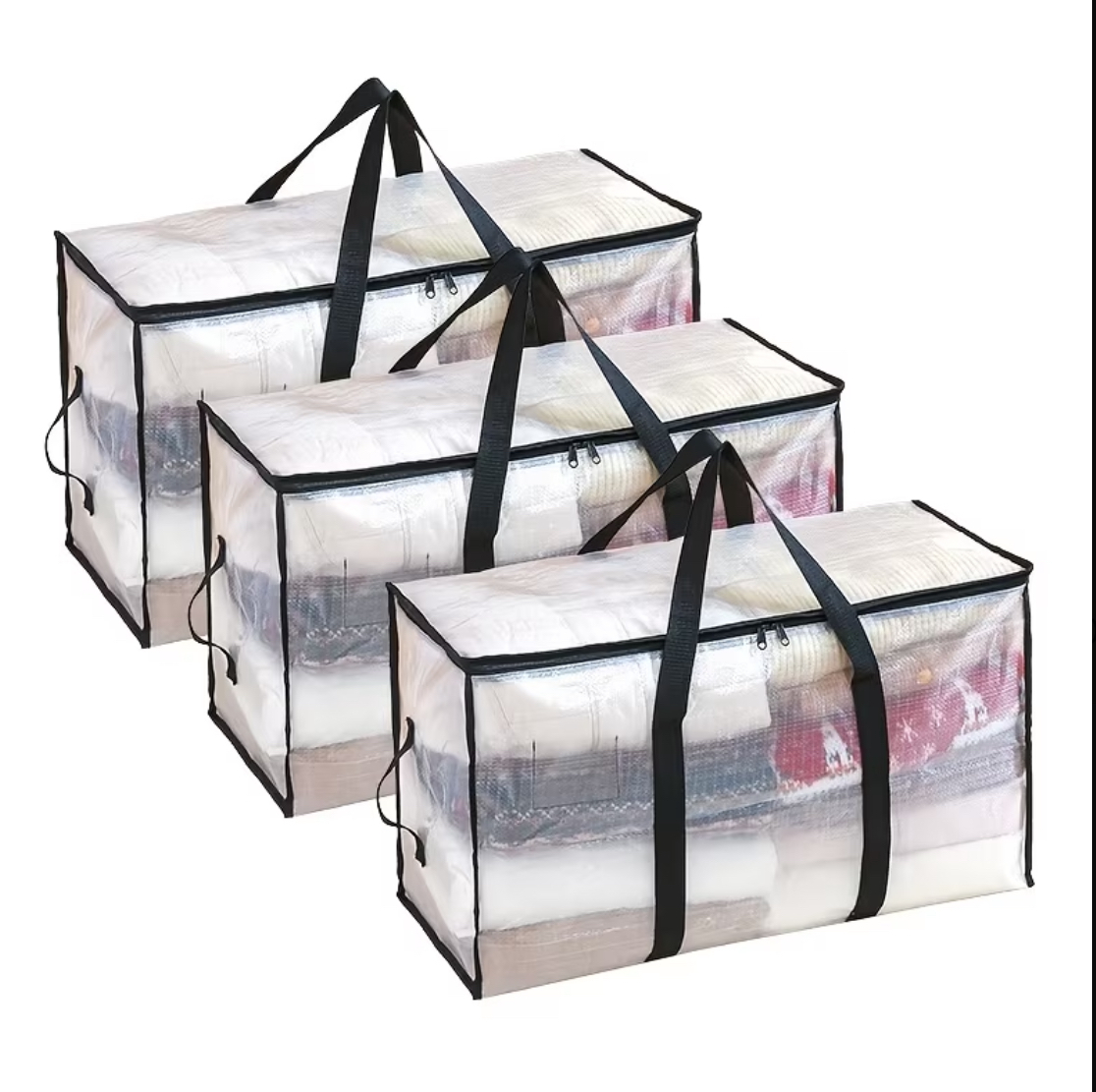 Set of 3 Clear Storage Bags with Handles Moving Bags box