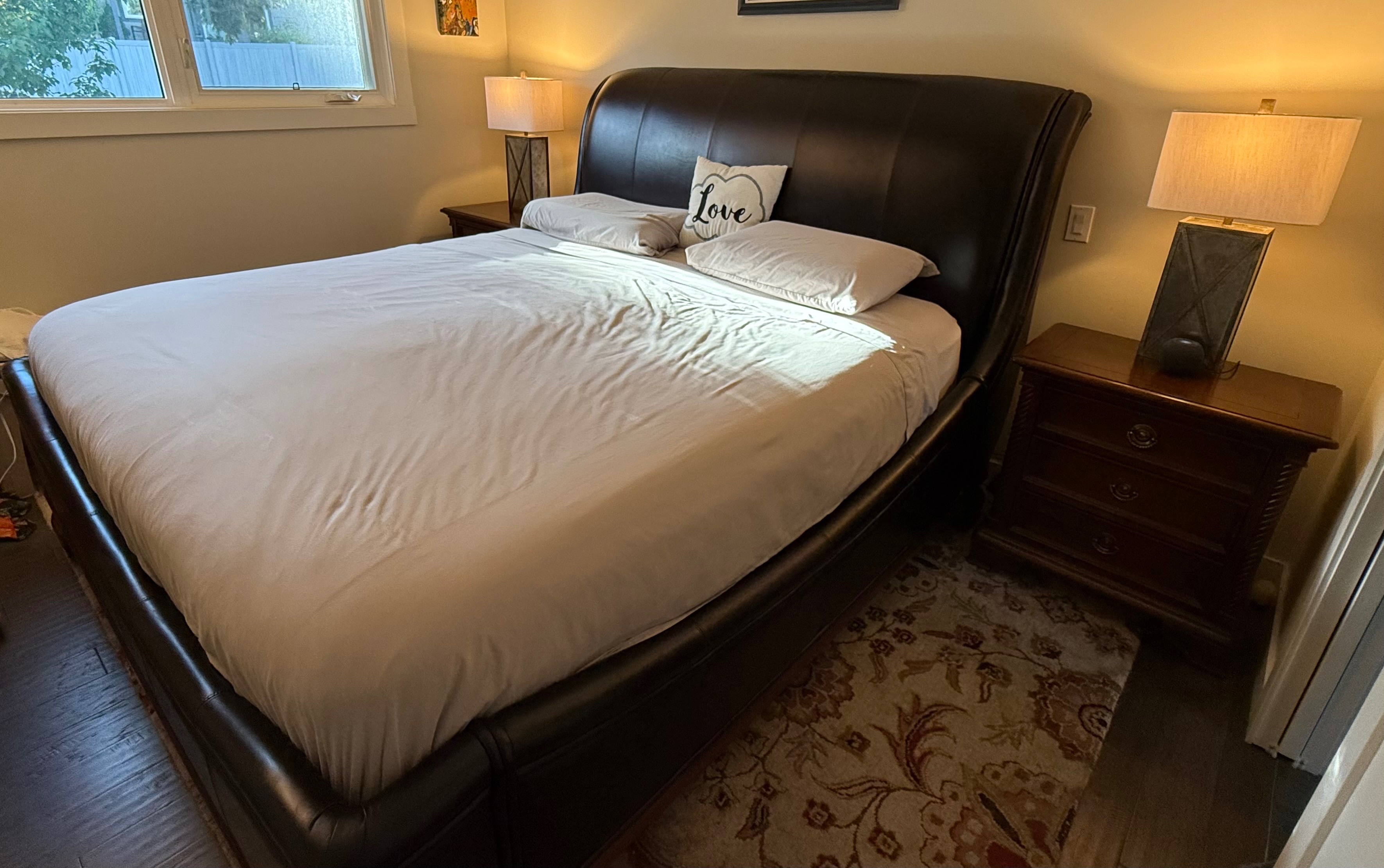 Luxury high-end solid mahogany wood and leather bedroom suite