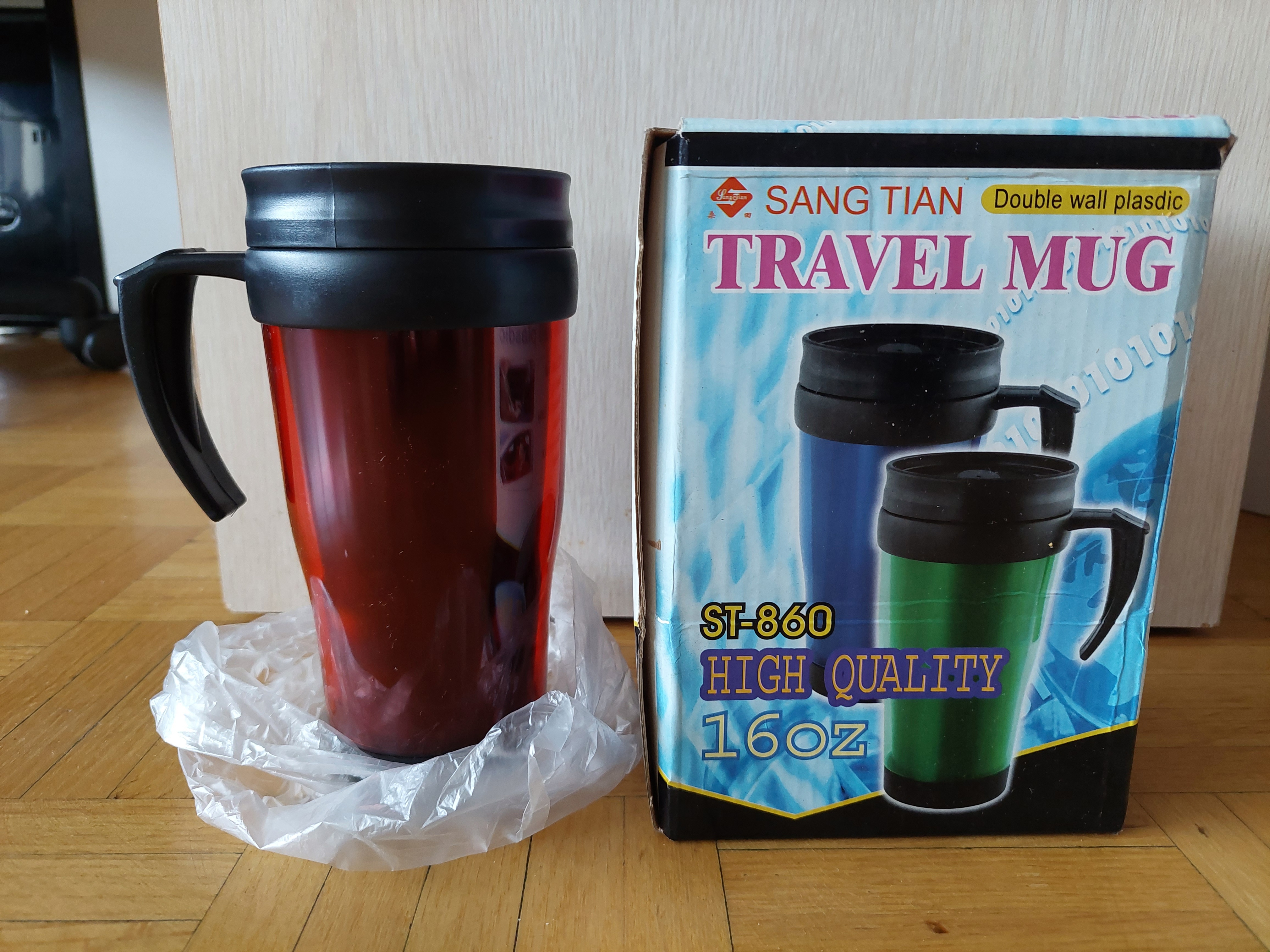 Red Travel Mug Tumbler 16oz Double Wall Insulation