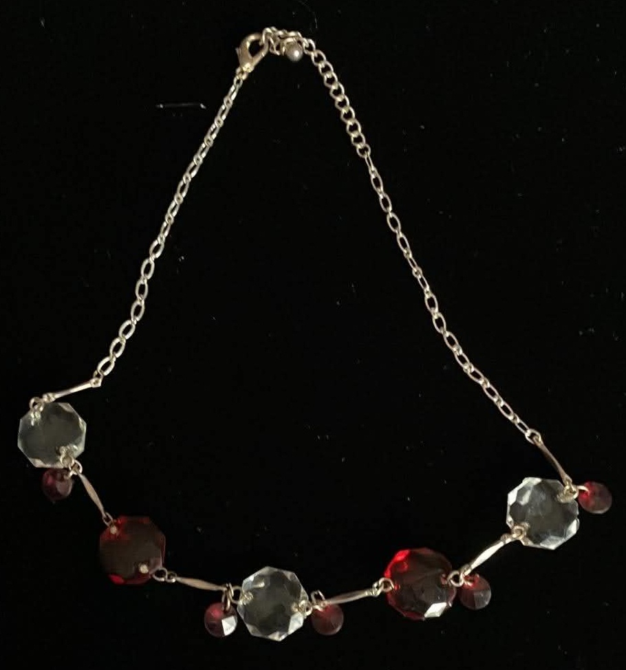 Necklace Clear and Red Beads - 14 Inches