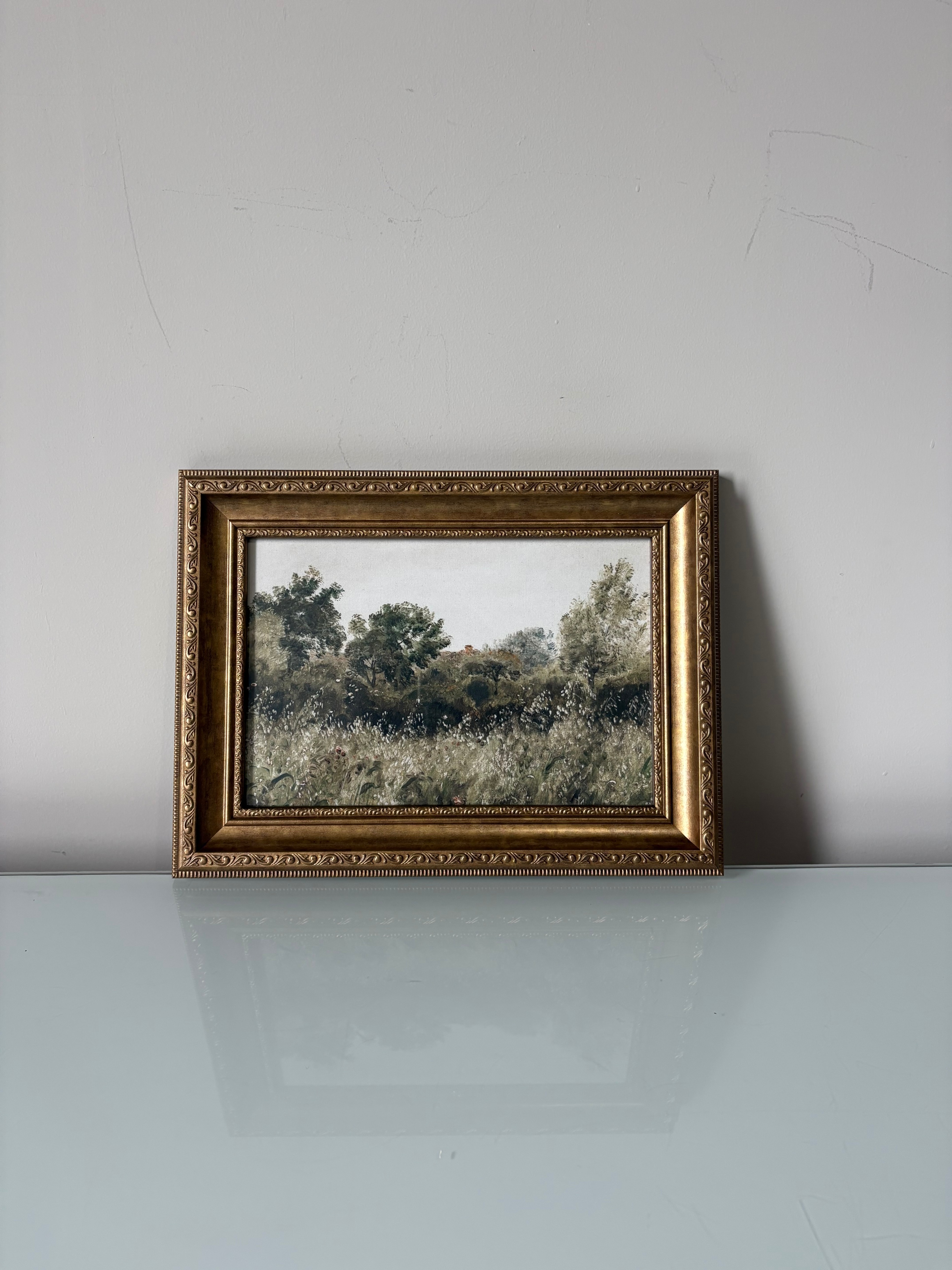 Vintage-Style Framed Meadow Landscape Wall Art - photo 3