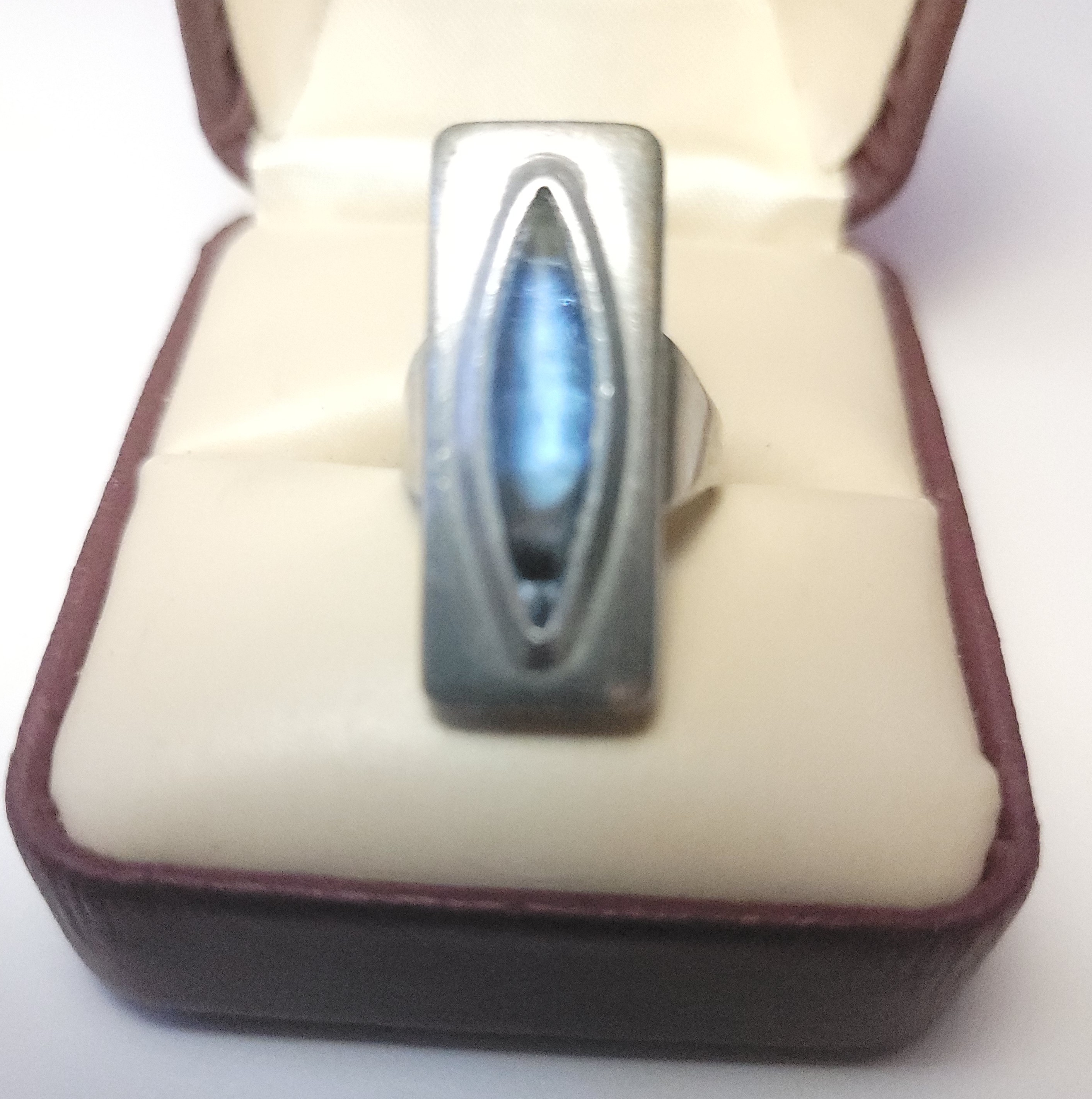 1960s Jørgen Jensen Denmark Pewter Ring #230 Blue Glass - photo 3