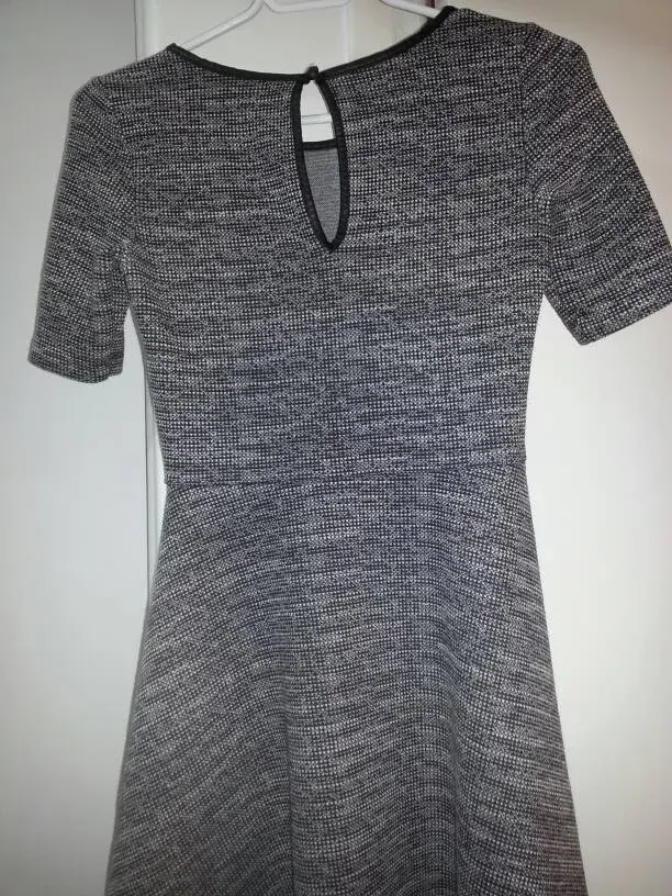 Cute Divided Black & White (Grey?) Dress W Vegan Leather Trim
