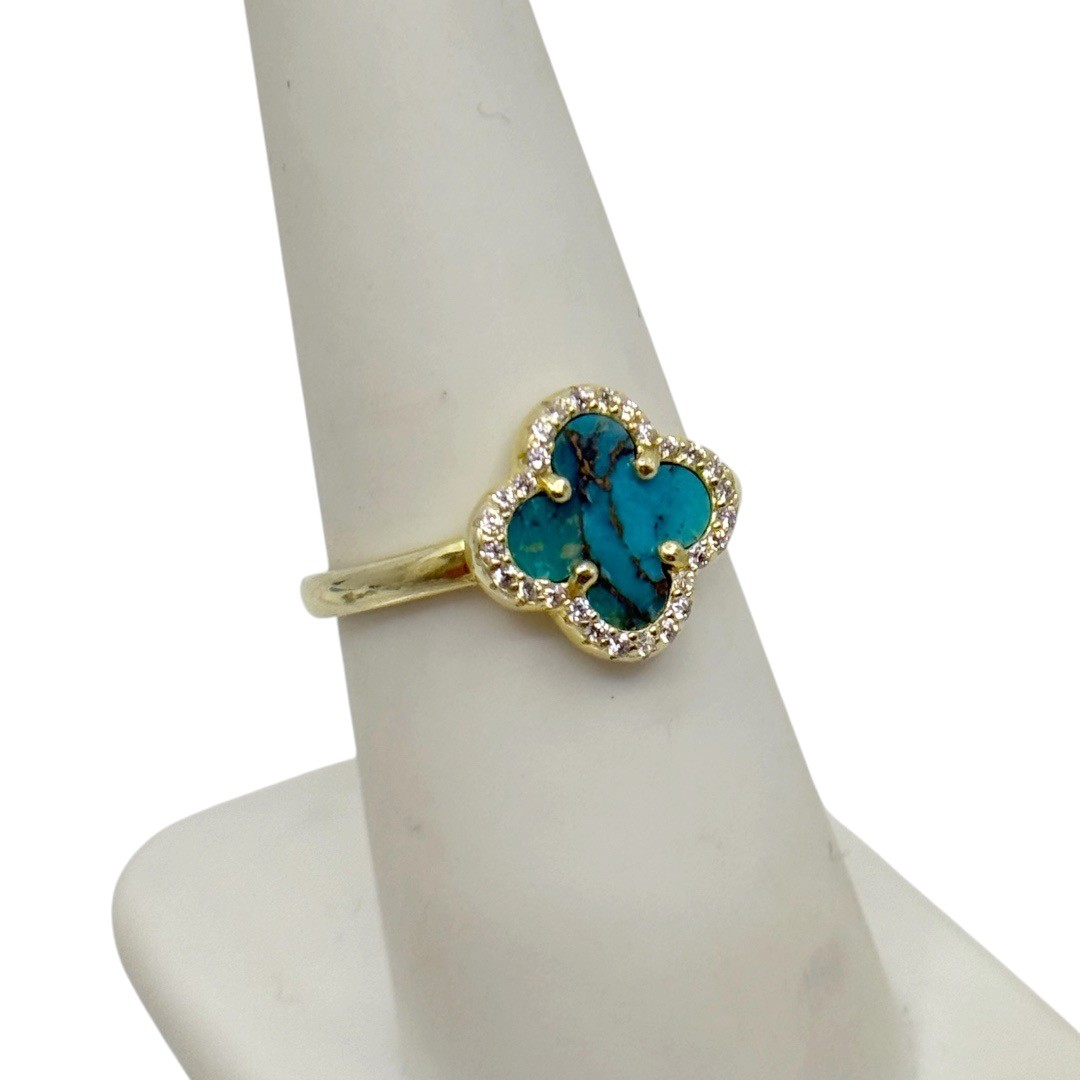 Gold Vermeil sterling silver turquoise clover ring - photo 3
