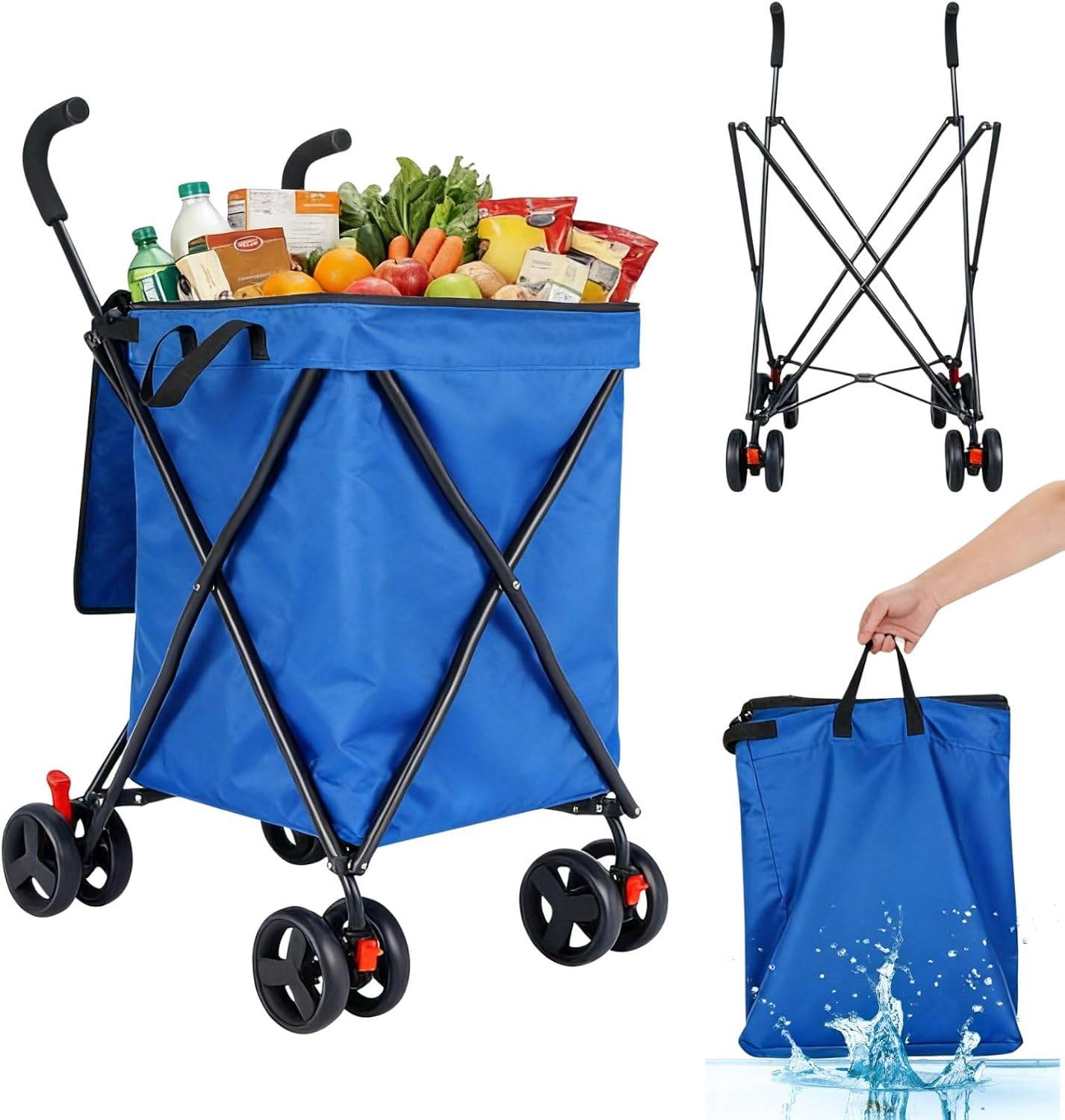 Foldable Shopping Cart with Wheels, 27 Gallon Large Capacity