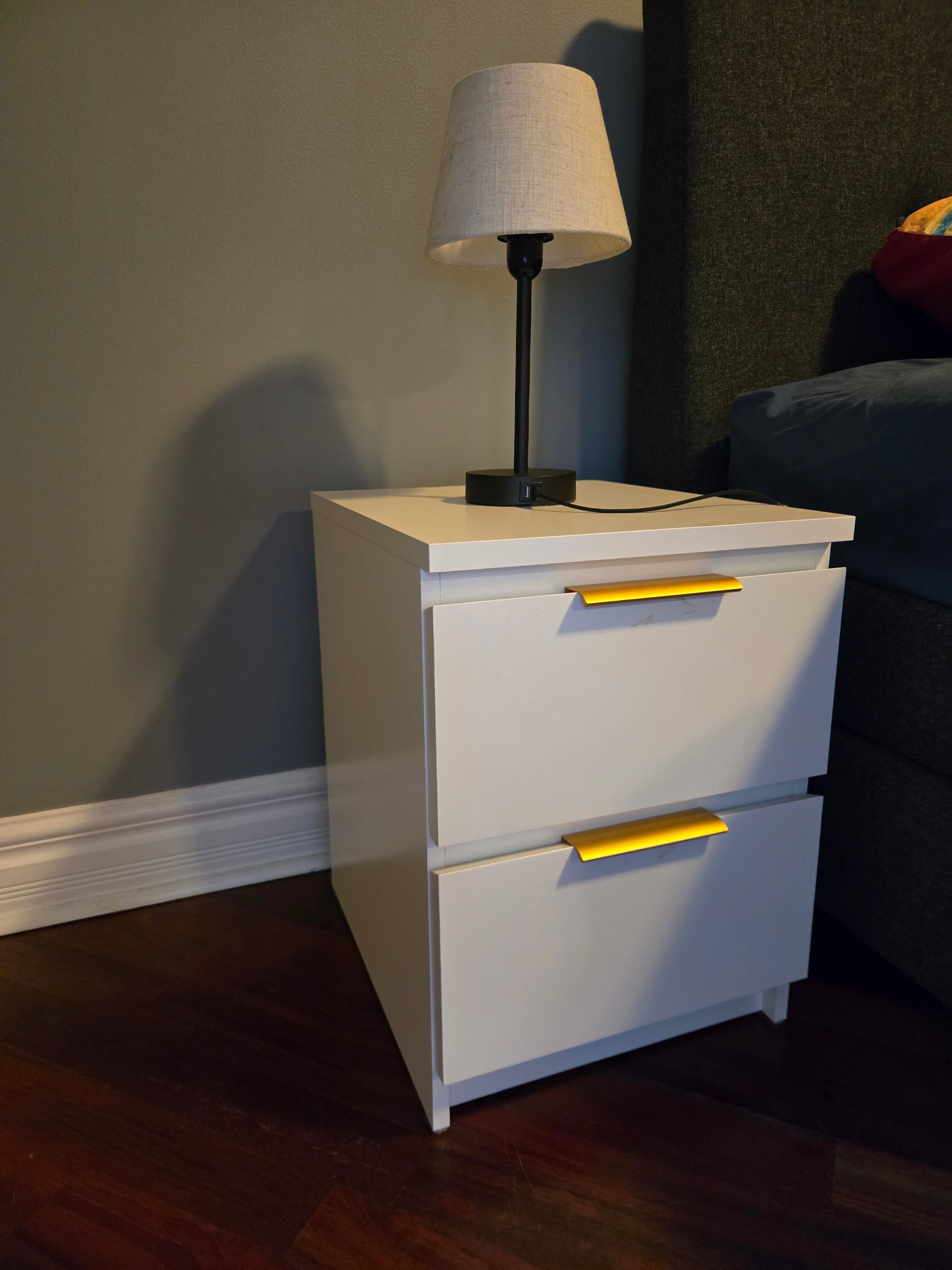 IKEA MALM Nightstands, Set of 2 (Custom Gold Pulls)