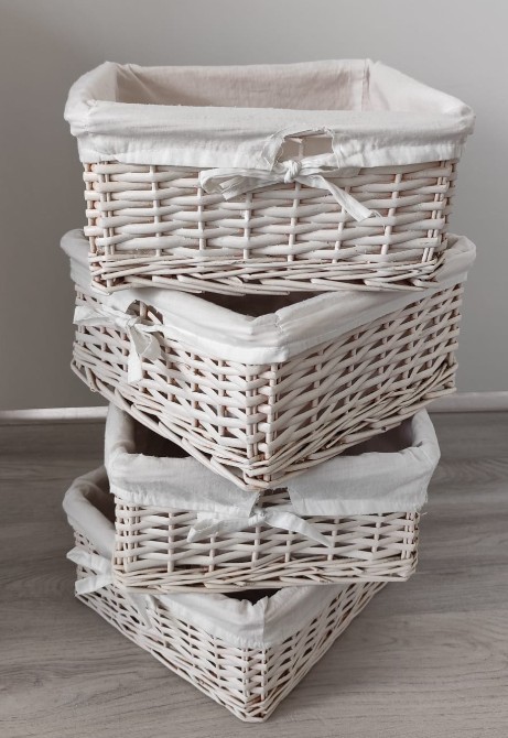 Set of 4 Wicker Storage Baskets White