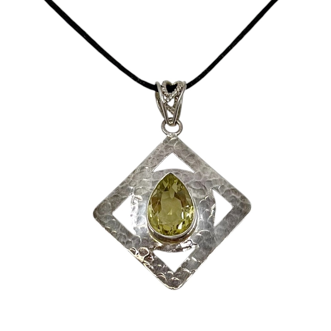 Vintage 925 sterling silver citrine hammered pendant - GM1238 - photo 2
