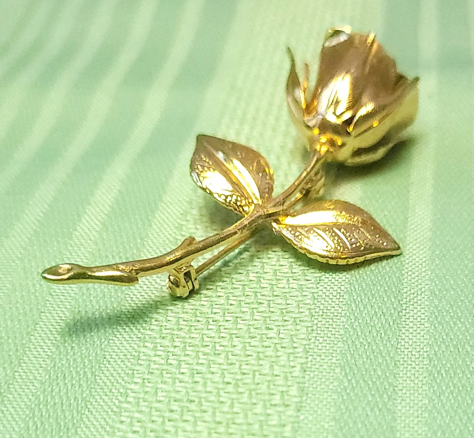 1960s Giovanni Gold Tone Rosebud Brooch Pin Long Stem Flower - photo 3