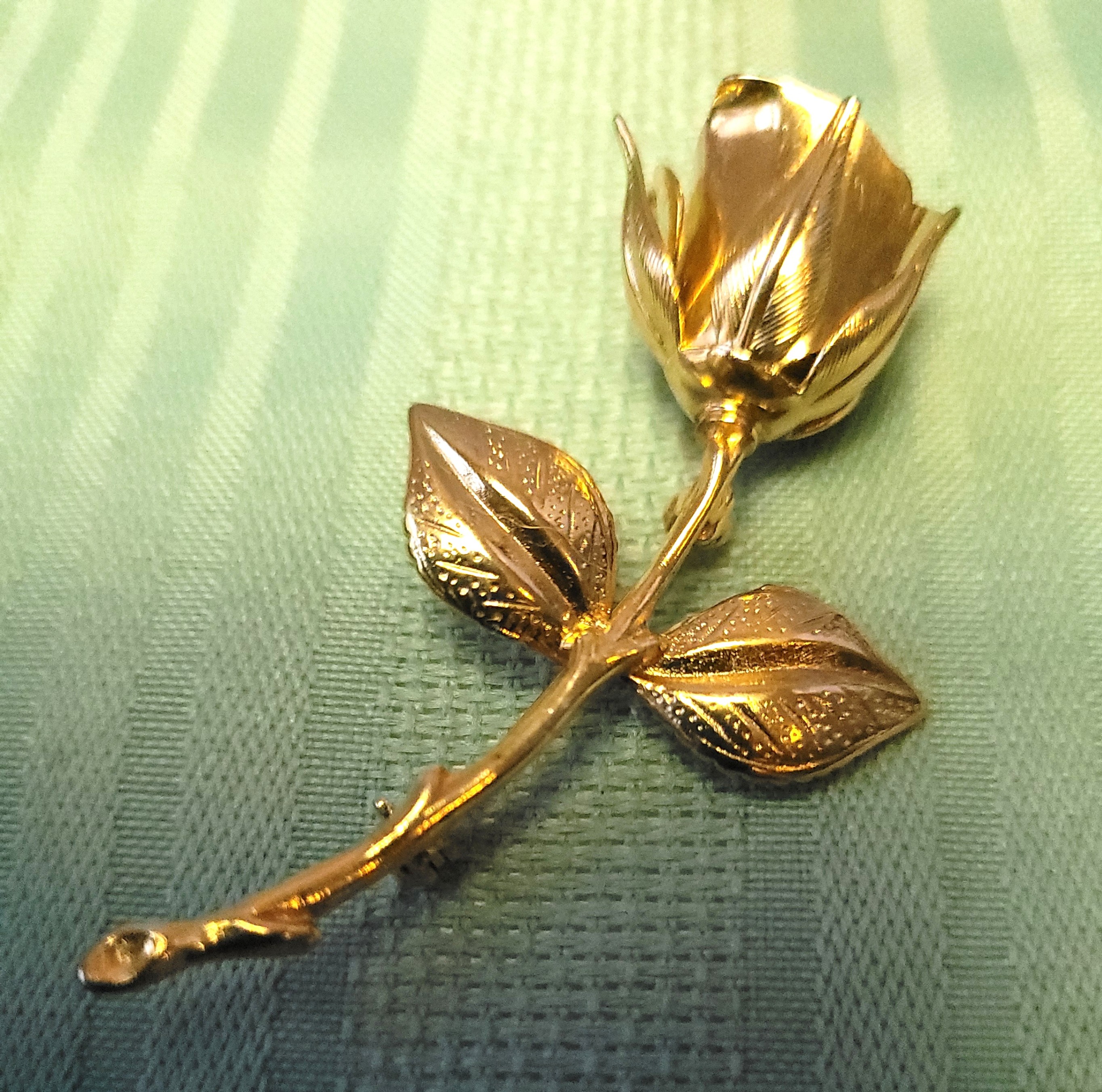1960s Giovanni Gold Tone Rosebud Brooch Pin Long Stem Flower - photo 4