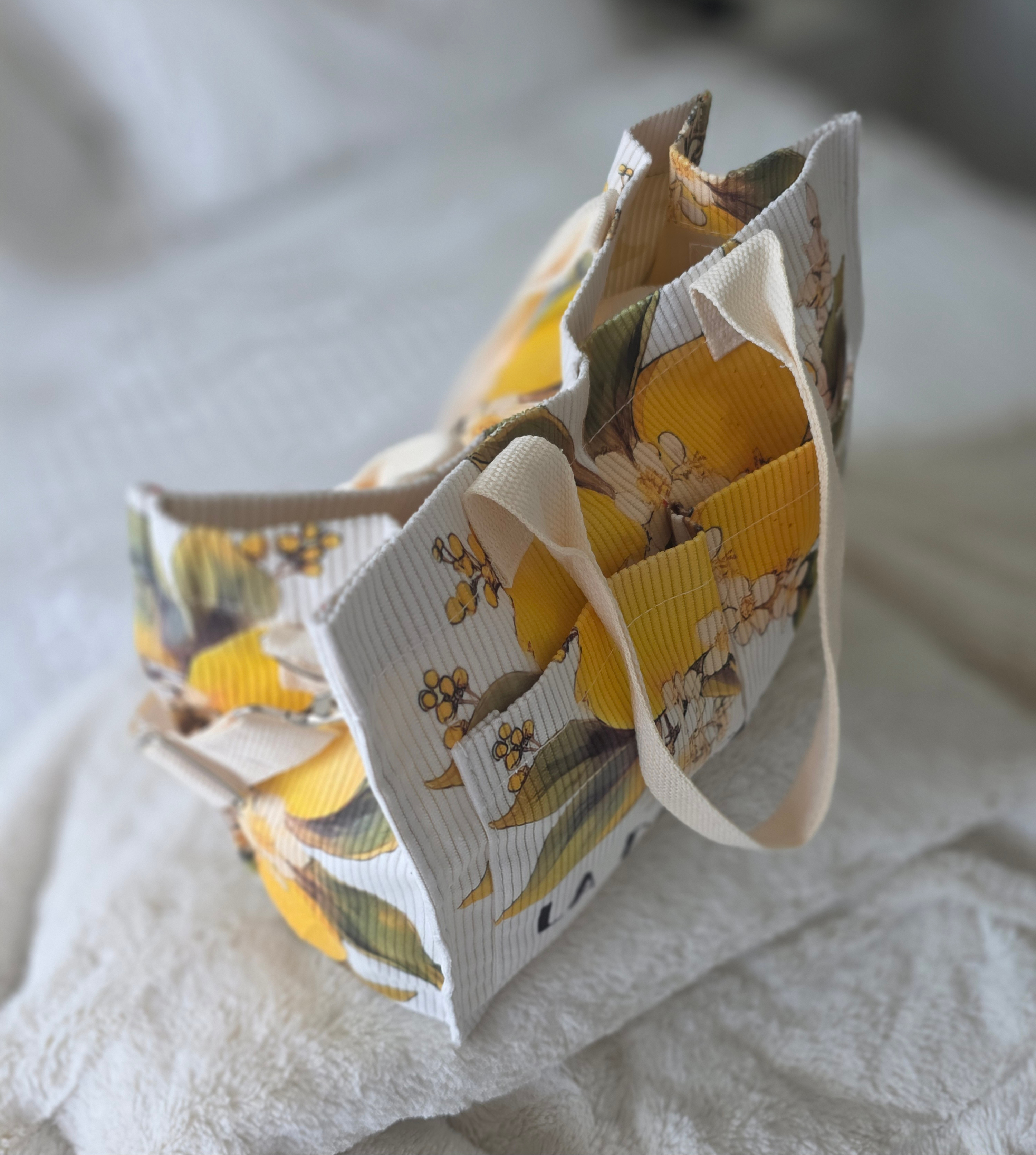 Ladies-Medium-Lemon Floral-"LADOLCEVITA" Corduroy Tote Bag - photo 5