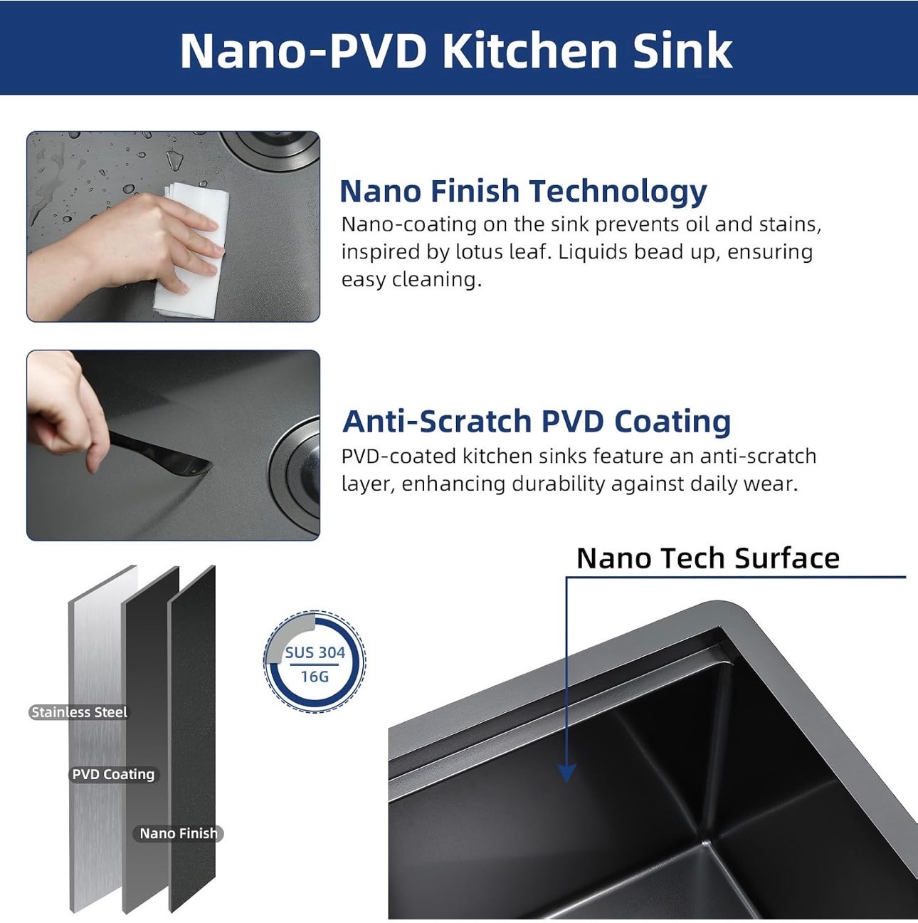 Kitchen Sink Black 30x22x10" Stainless Steel Sound proof 16Gauge - photo 5