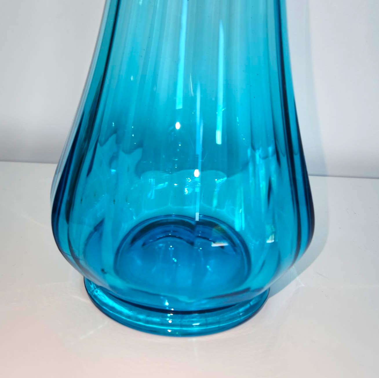 MCM Peacock Blue Swung Glass Vase Fat Bottom Ribbed 18.5" - photo 4