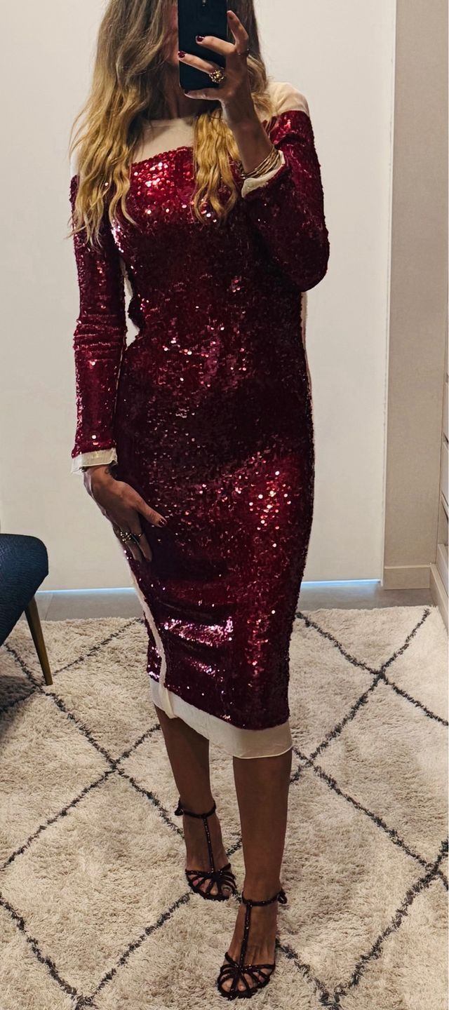 Zara ZW Collection Sequinned Chiffon Dress in Red