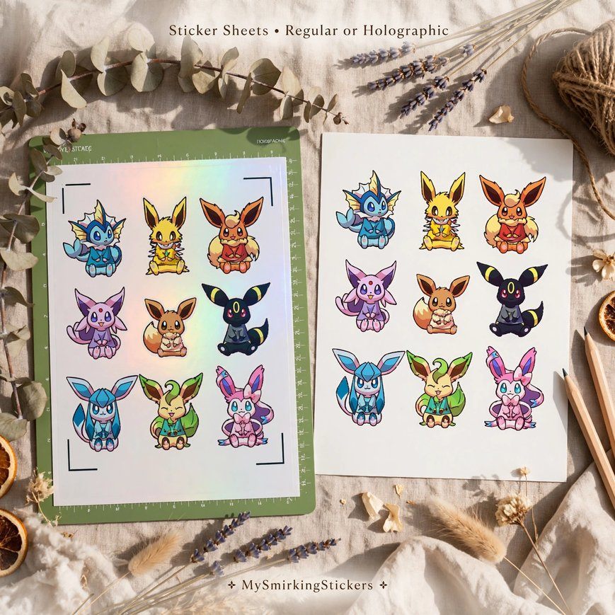 Eeveelution Chibi Decal Sheet - Full Set 9 Vinyl Stickers