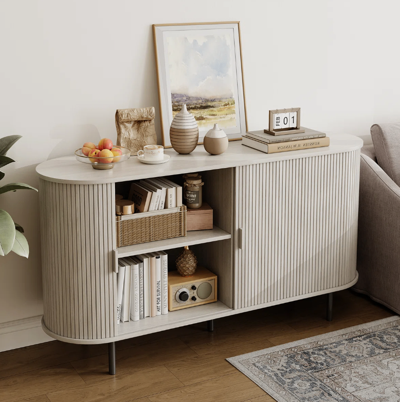 Curved Wood Buffet Cabinet with Slatted Doors - New in box - photo 4