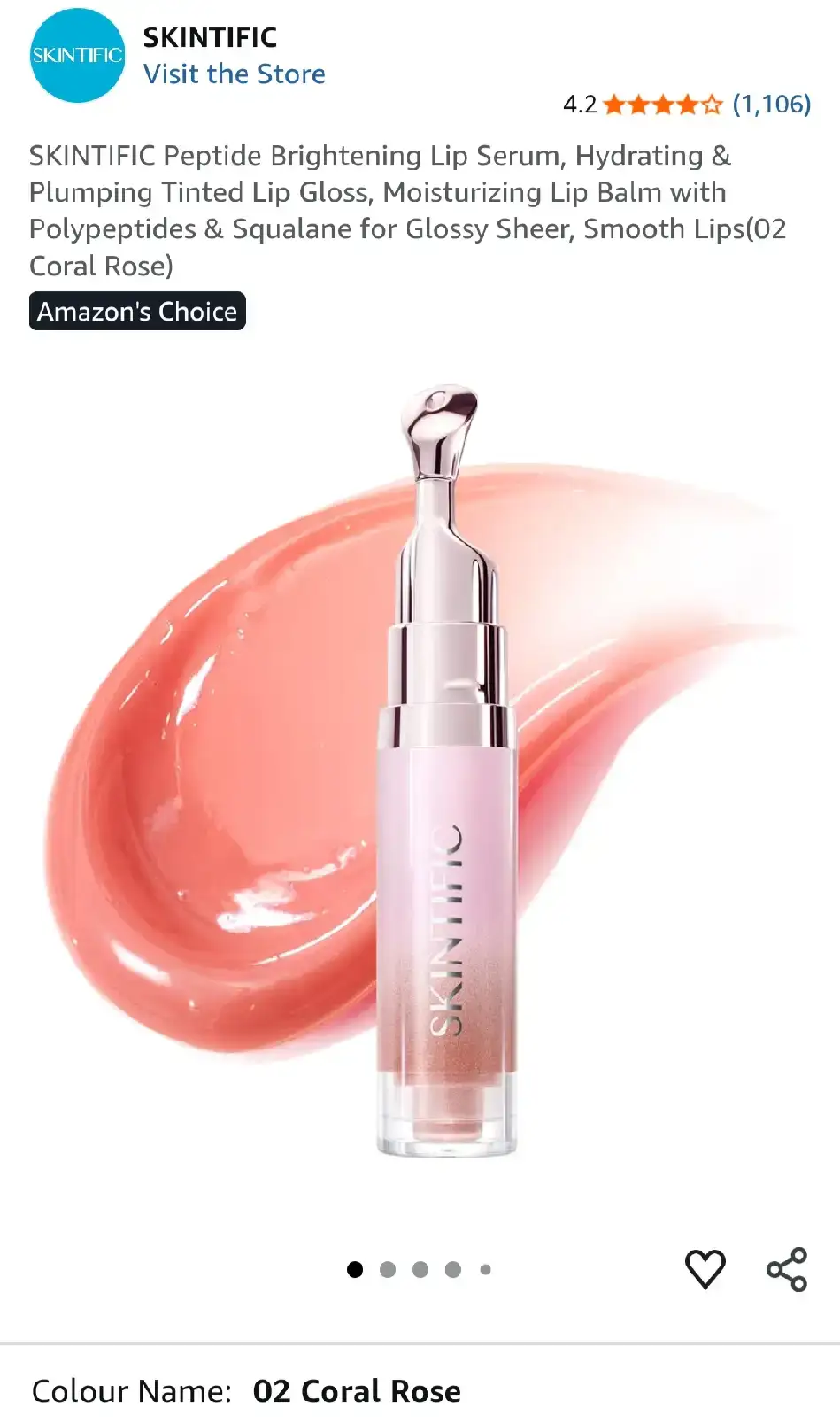 SKINTIFIC Peptide Brightening Lip Serum - Coral Rose