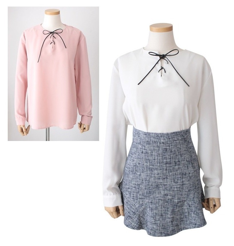BNWT Made In Korea Pink Lace-Up Blouse
