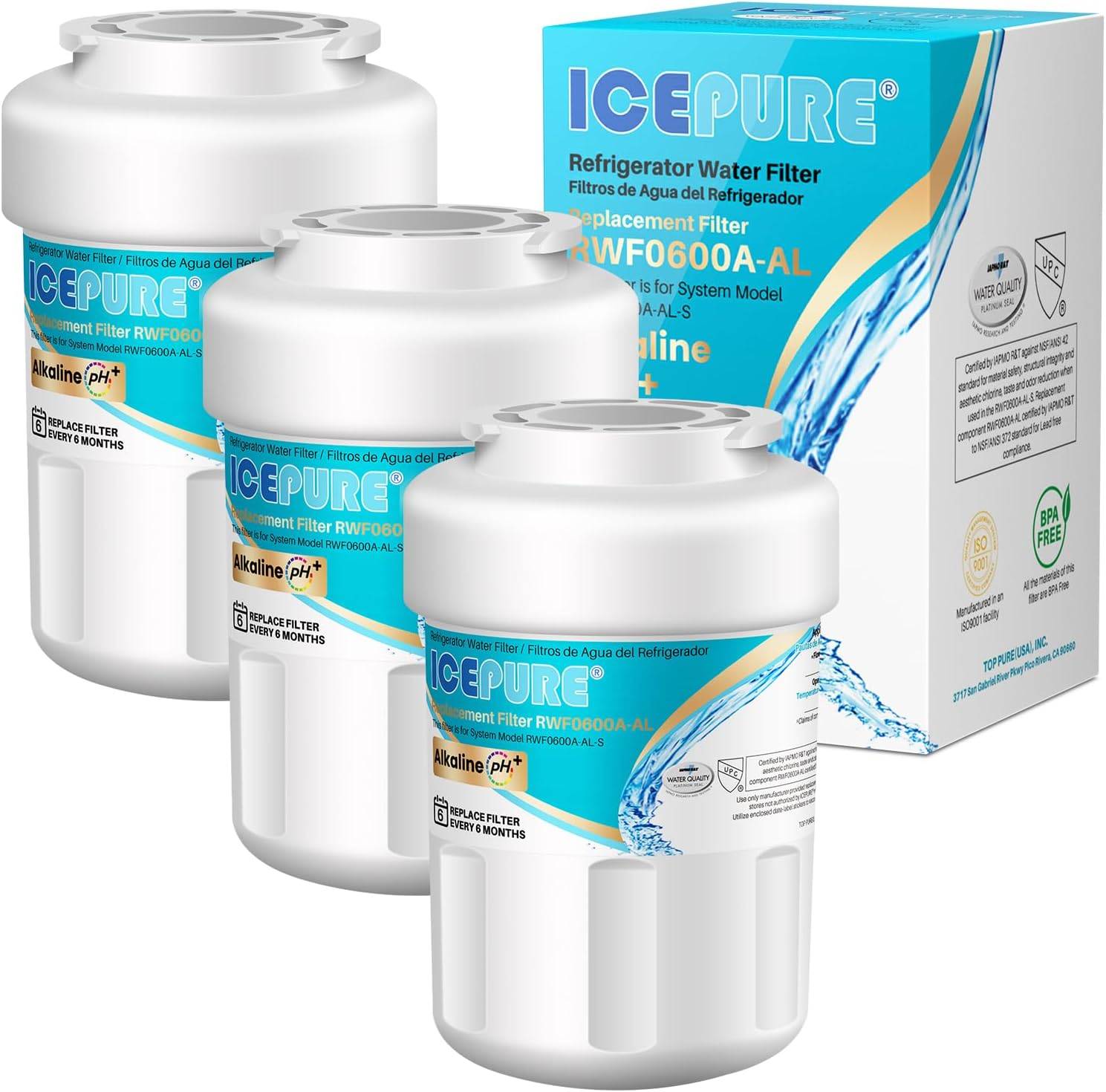 ICEPURE Alkaline RWF0600A Refrigerator Water Filter-3 Pack