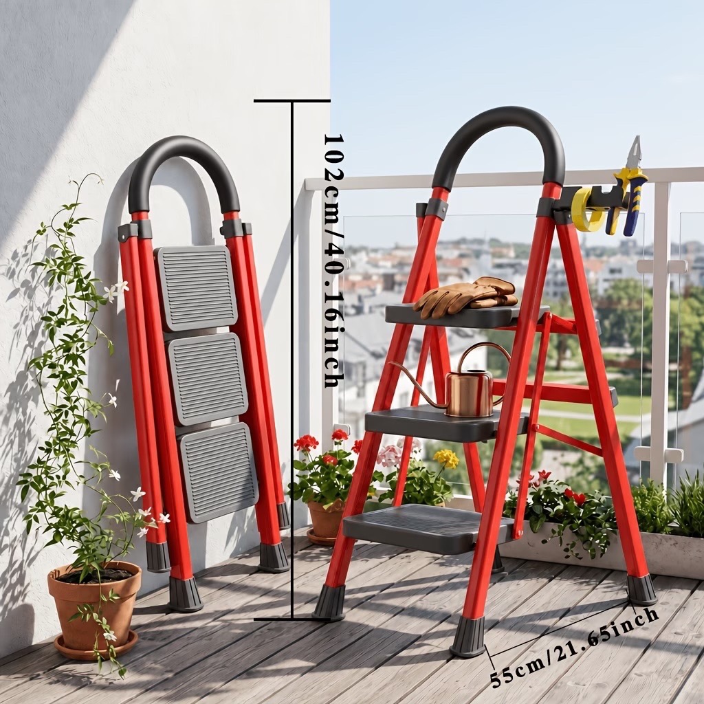 3 Step Black/Red Heavy Duty Reinforced Stepladder - photo 2
