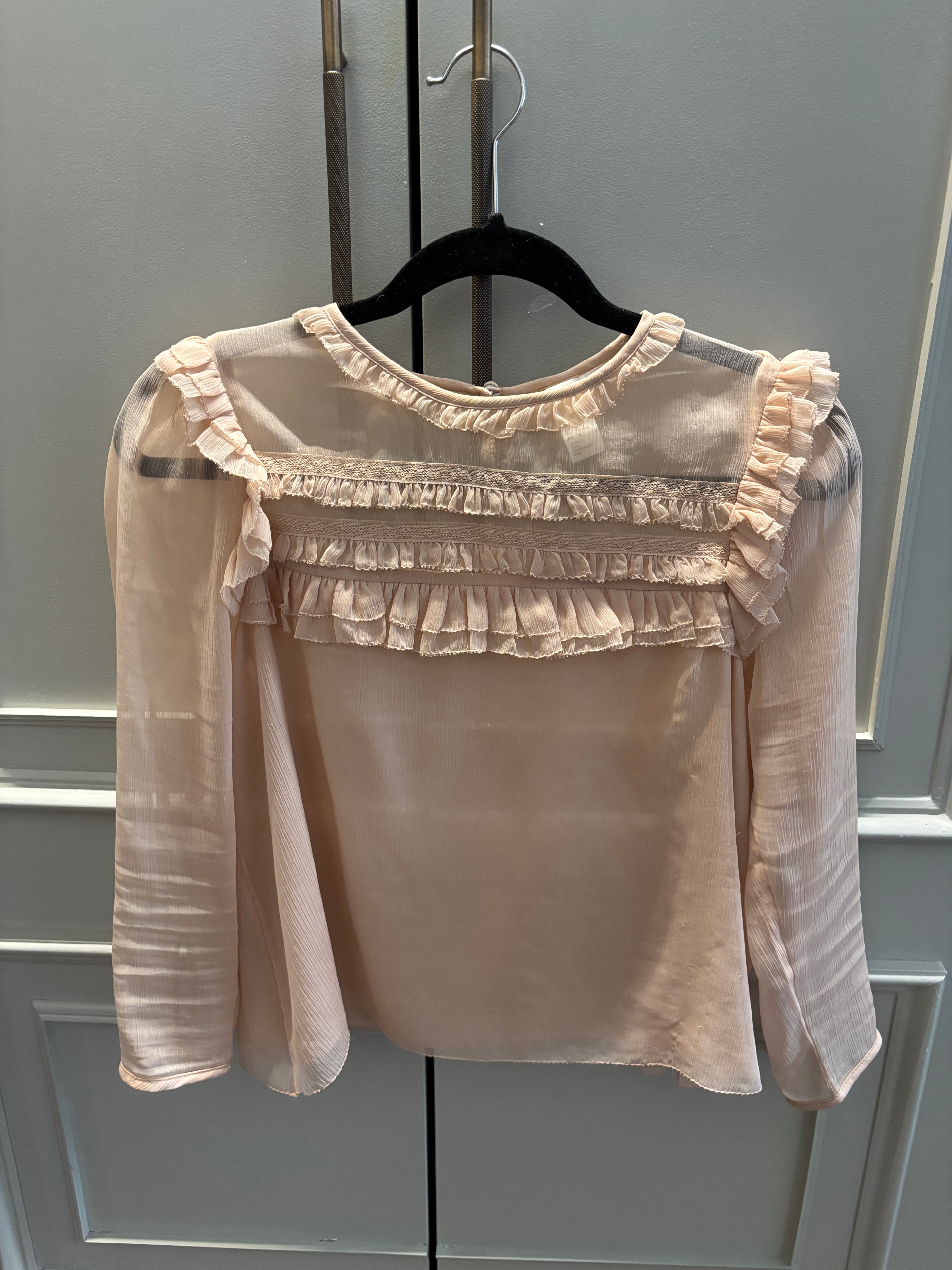 H&M Soft Pink Chiffon Ruffle Blouse (Size US 10 / EUR 40)