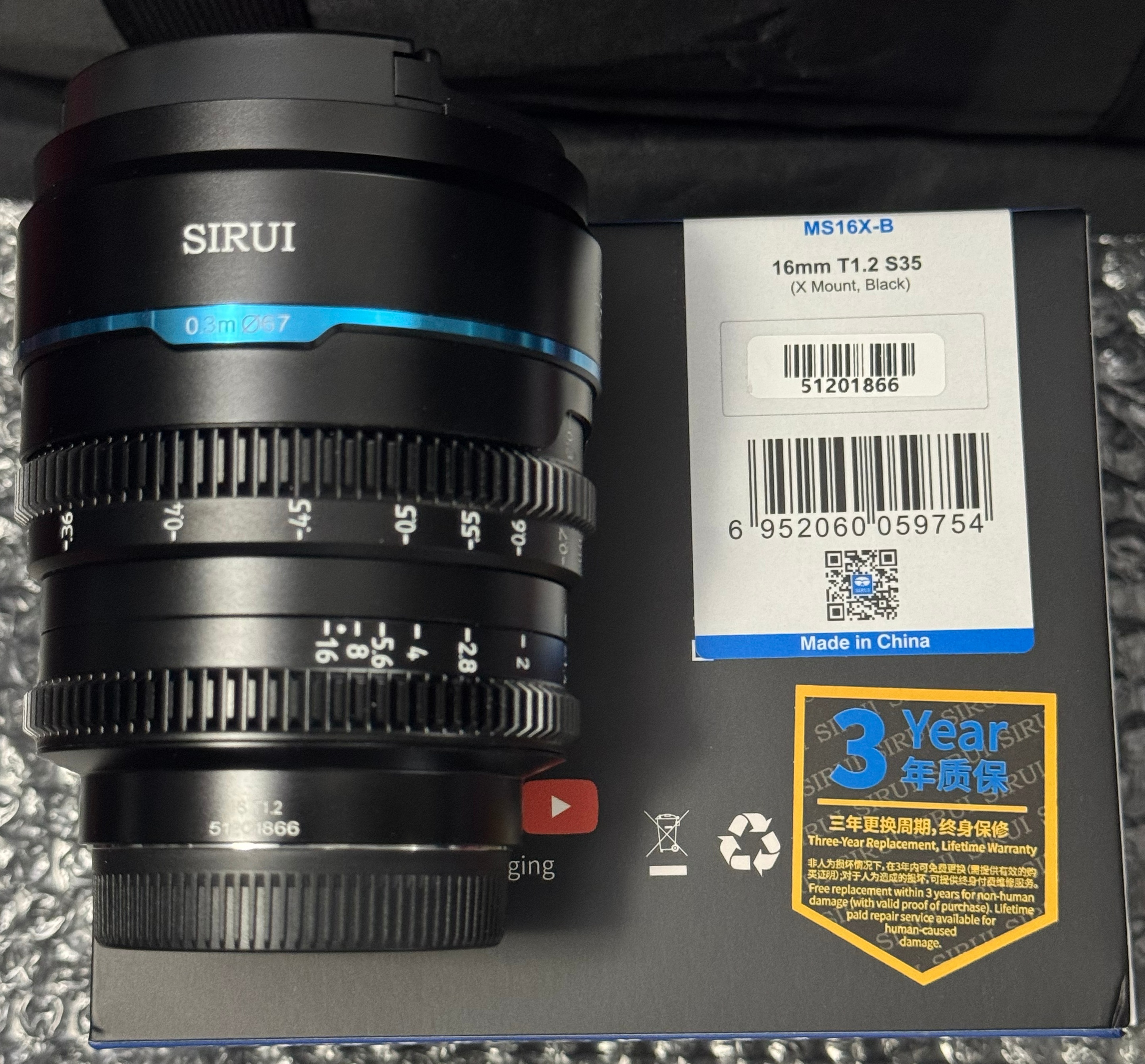 BNIB SIRUI 16mm T1.2 Nightwalker Cine Lens with 3 yrs. warranty