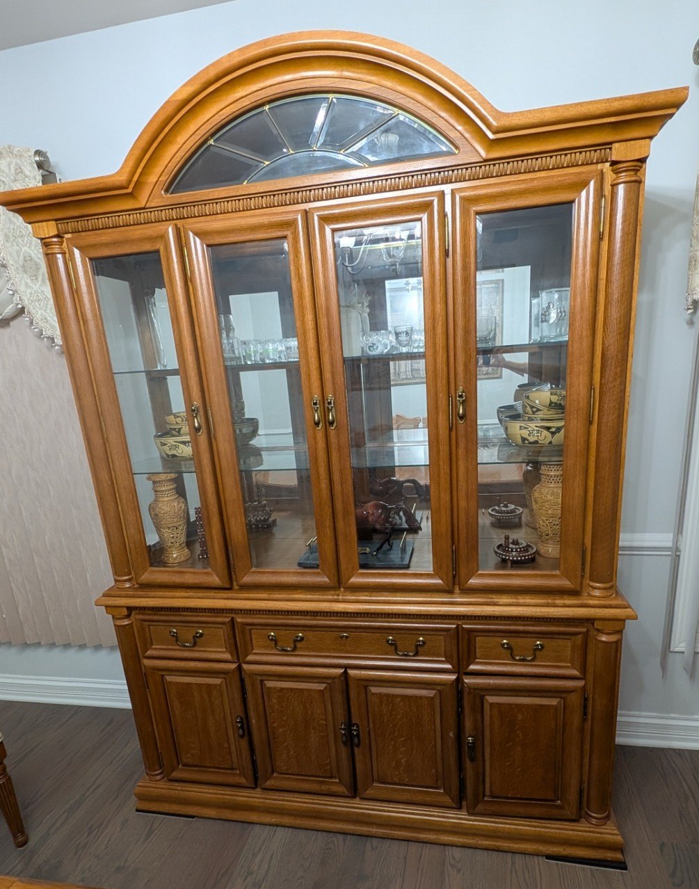 Oak Dining Table and Hutch Set