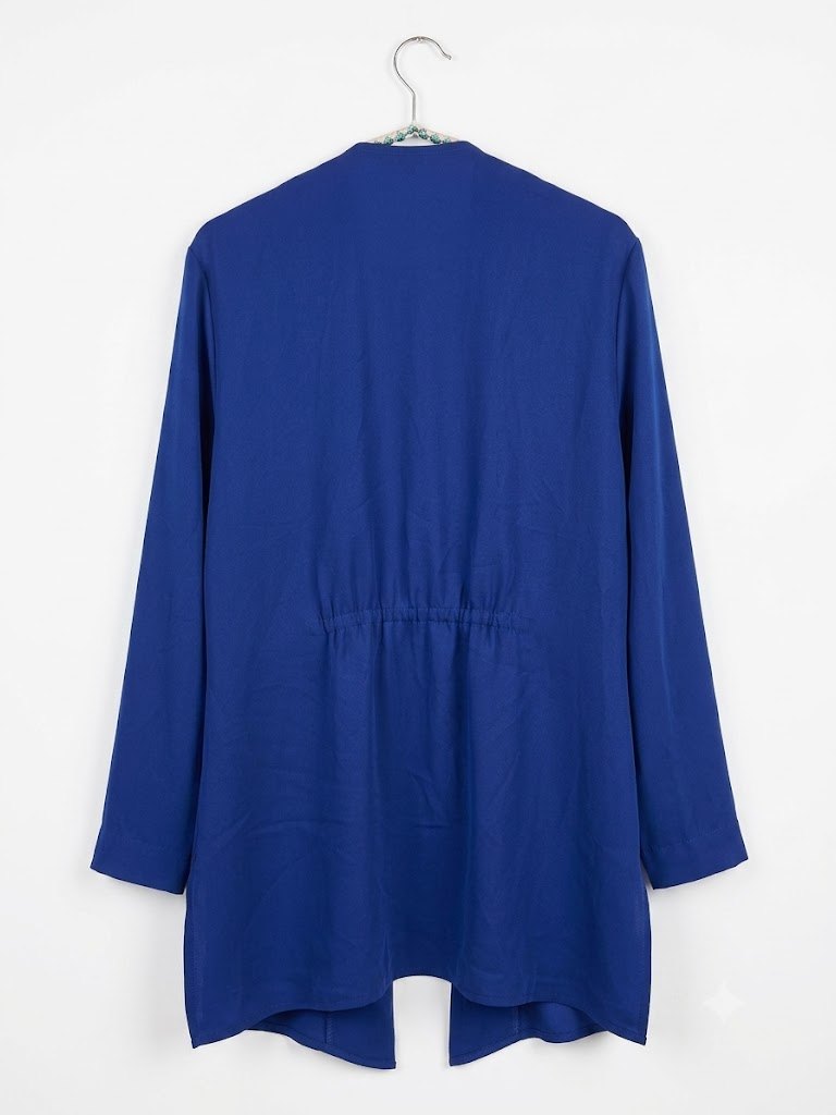 Cleo Royal Blue Open Front Cinched Back Cardigan Blouse Large - photo 3