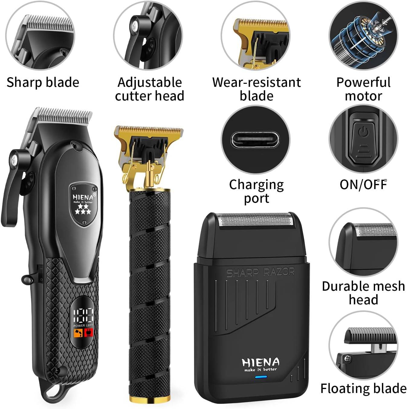 NEW~ HIENA PRO Hair Clipper Beard Trimmer w/ Foil Shaver - photo 4