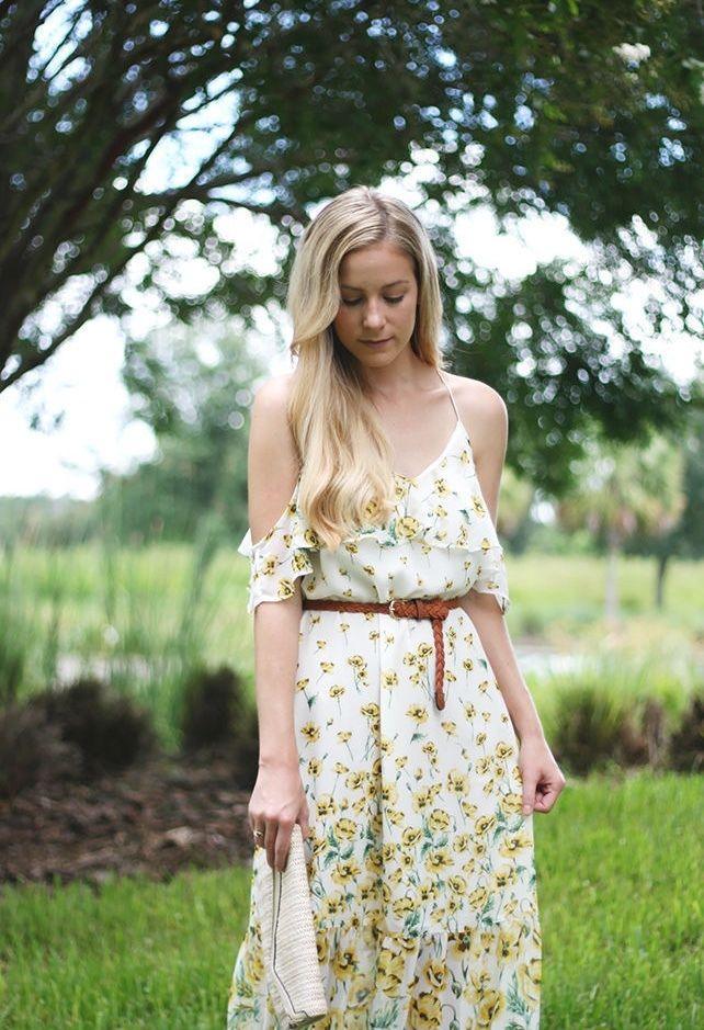 ZARA Floral Off the Shoulder Maxi Dress White Yellow - photo 3
