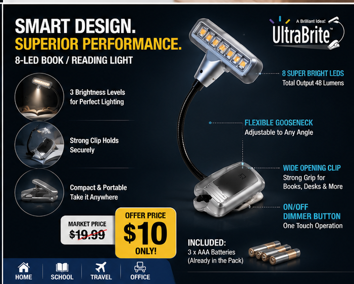 UltraBrite 8-LED Clip-On Reading Light | NEW | Only $10 - photo 3