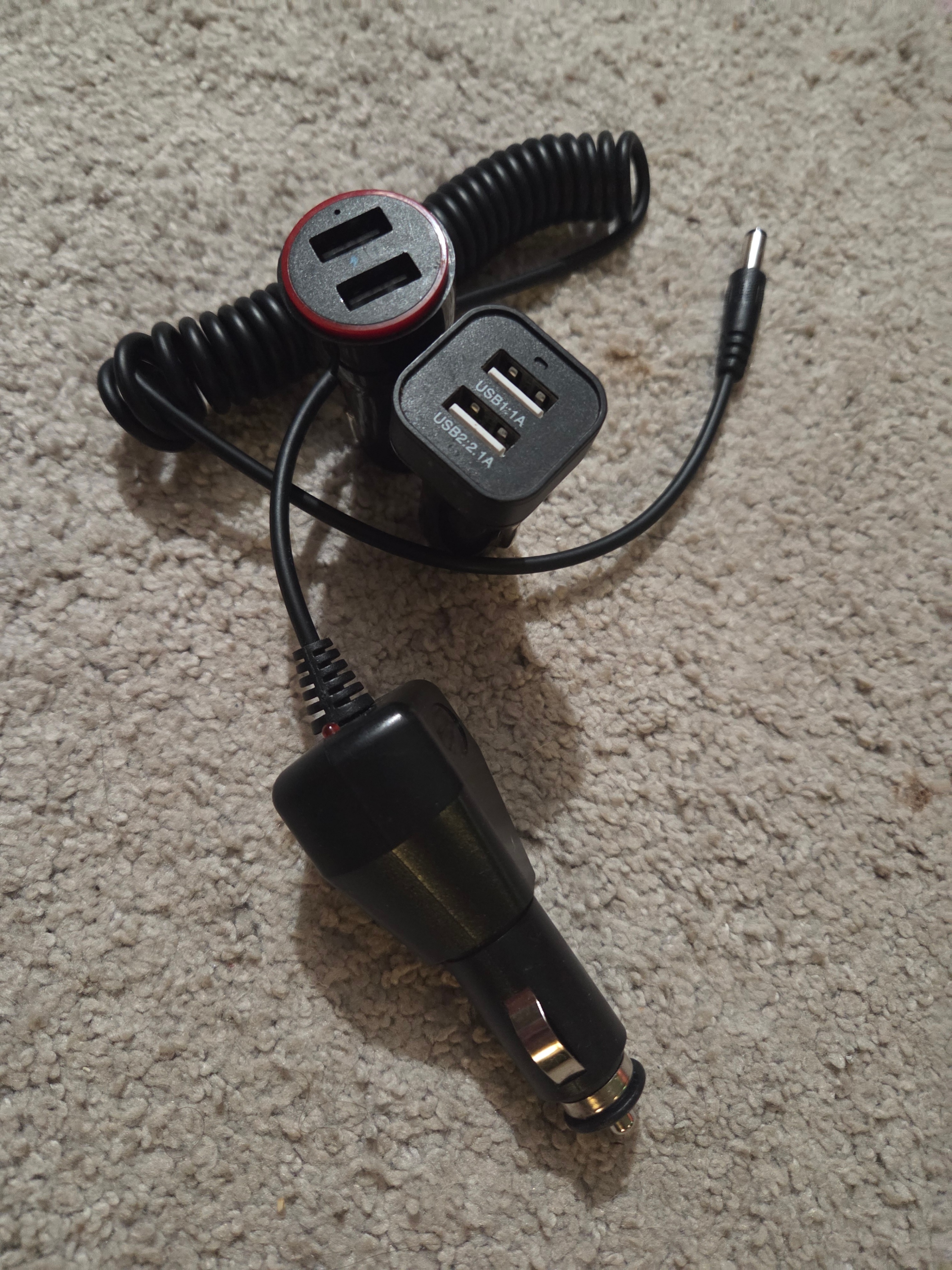 3 Car Charger Adapters, 2x Dual USB & 12V DC Barrel Plug Charge