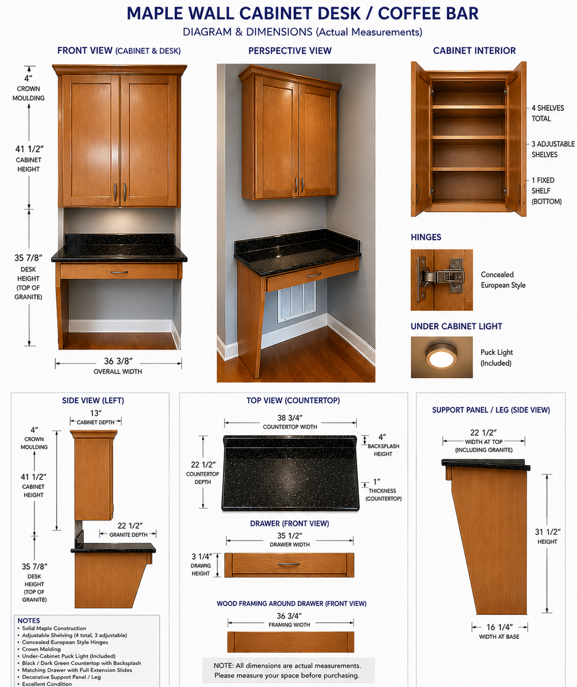 Maple Kitchen Cabinet + Granite Top – Coffee Bar/ Pantry Cabinet