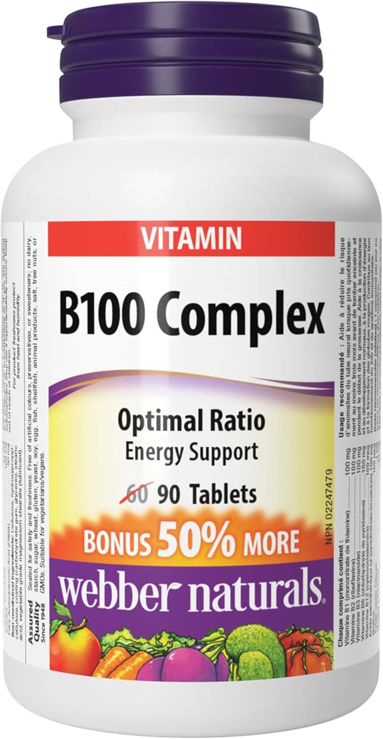 B100 Complex Vitamins – Webber Naturals – Opened, Mostly Full