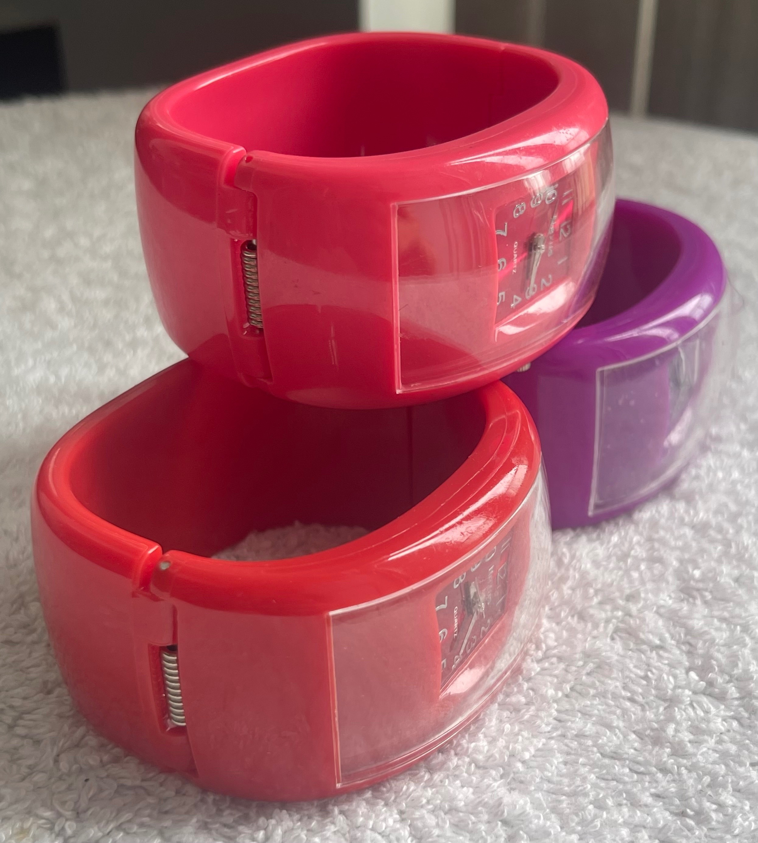 Set of 3 Y2K Chunky Acrylic Bangle Watches (Needs Batteries) - photo 3