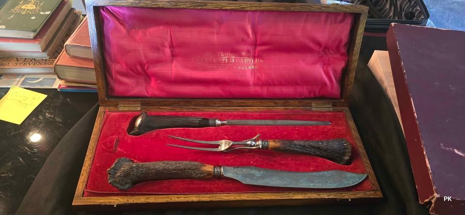 Antique Wostenholm IXL Sheffield Stag Handle Carving Set w/ Case