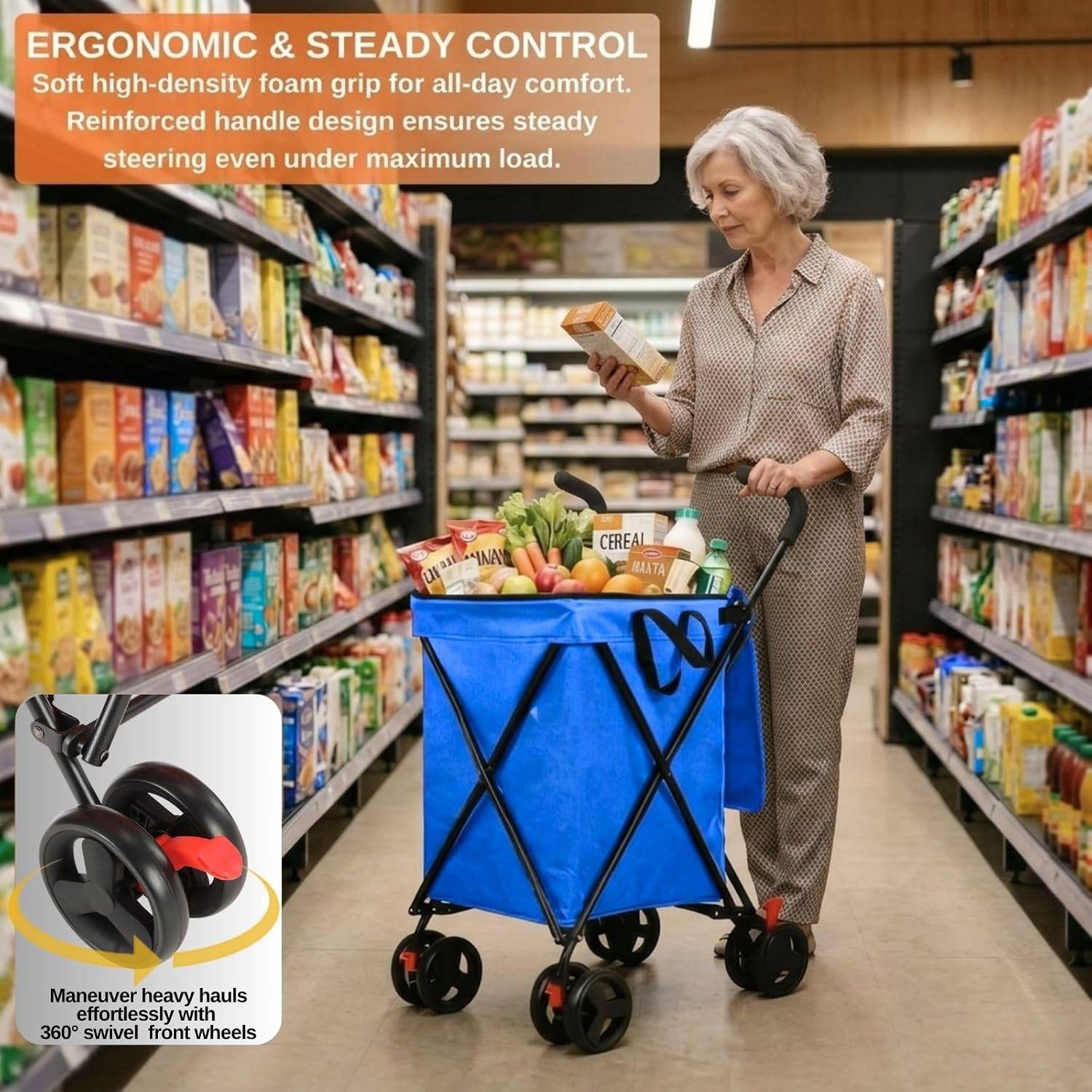 Foldable Shopping Cart with Wheels, 27 Gallon Large Capacity - photo 5