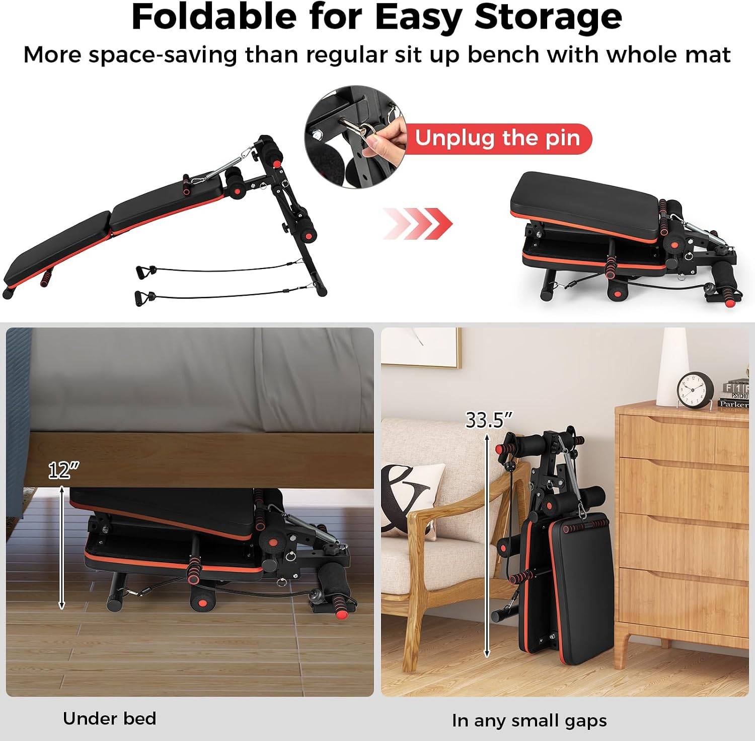 Adjustable Sit-Up Bench with Resistance Bands - photo 2