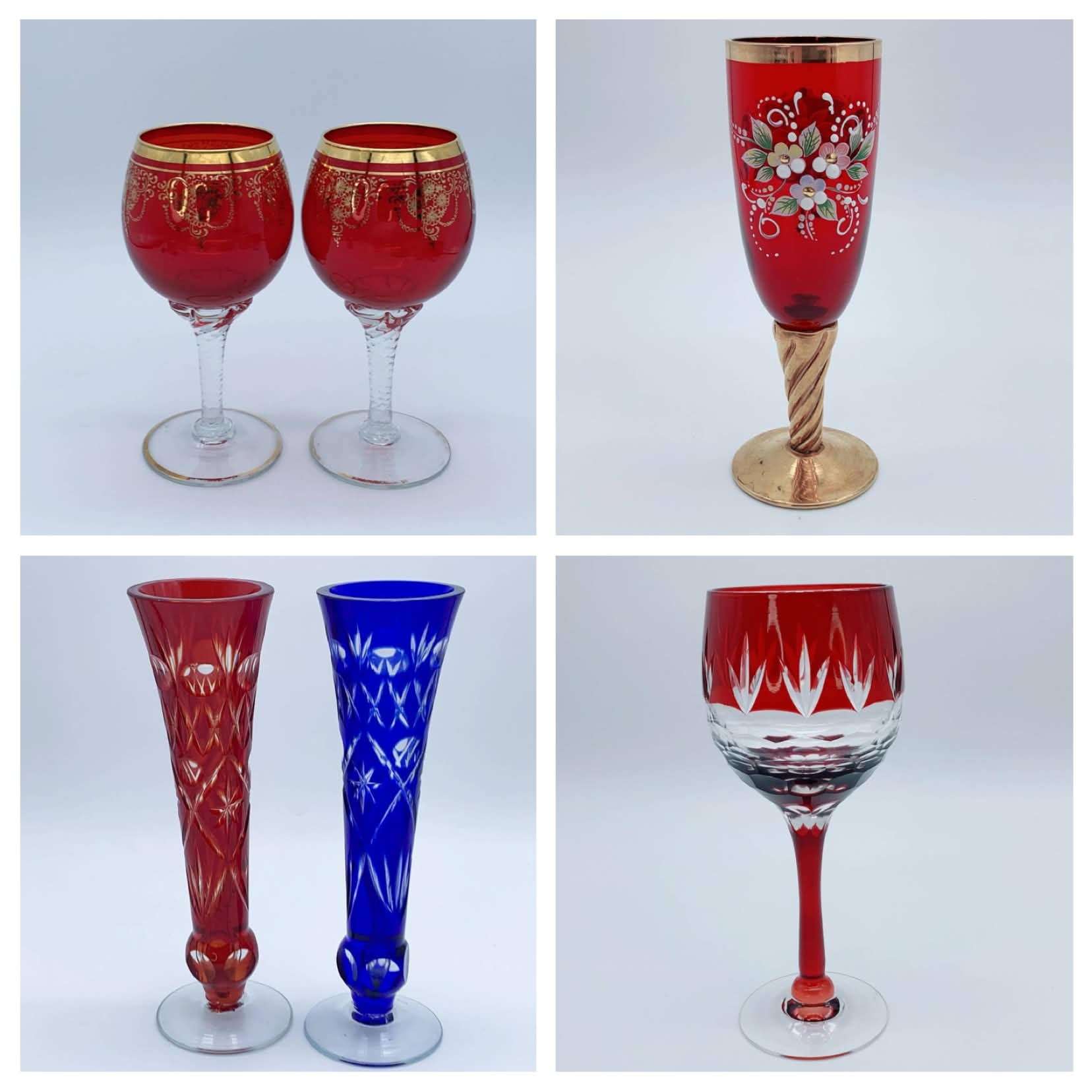 Set of 4 Vintage Coloured Glassware