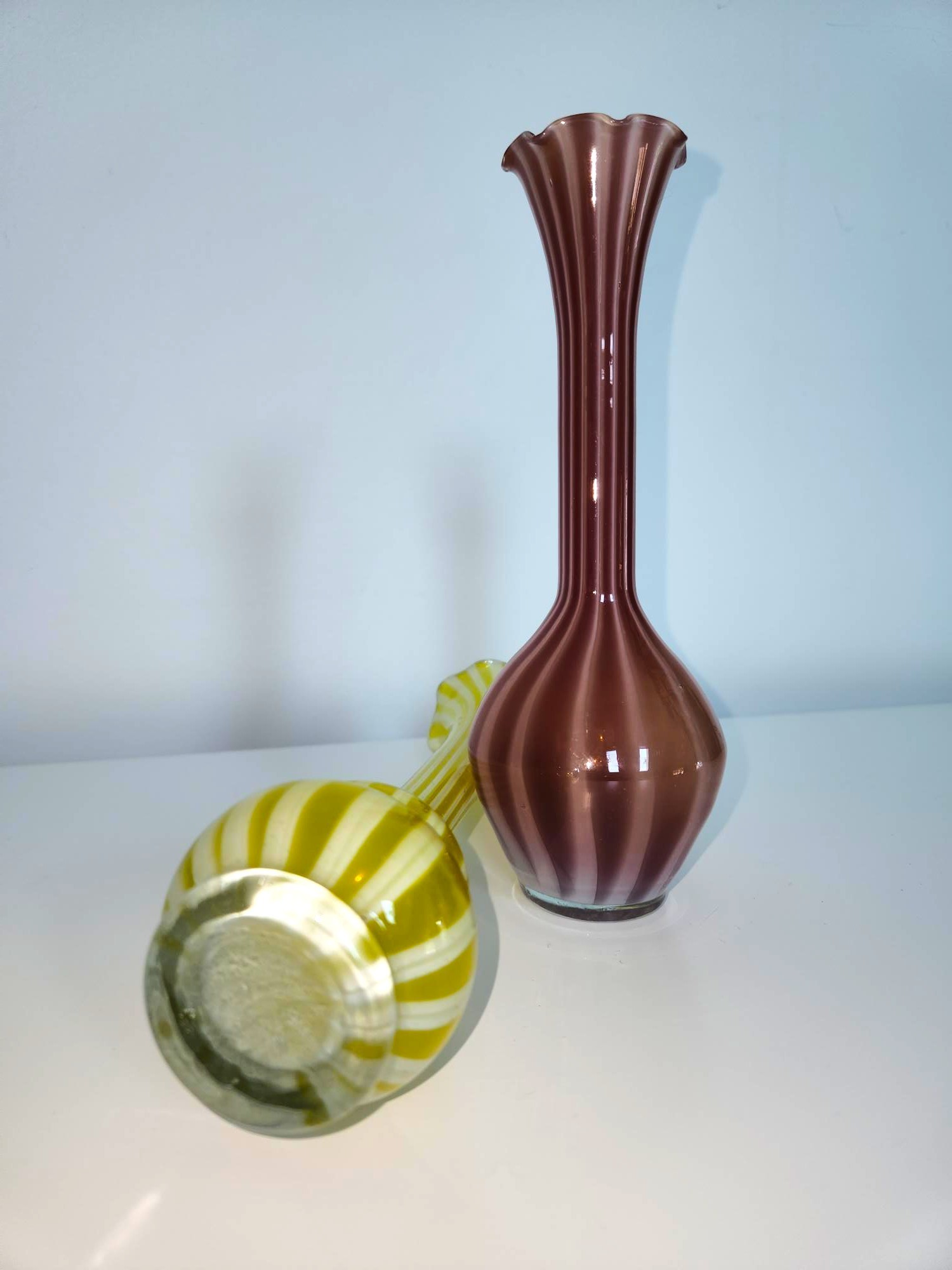 Vintage Art Glass Bud Vases, Yellow & Blood Orange - photo 3