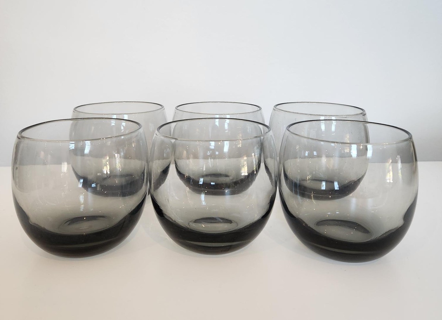 Smoked Glass Roly Poly Lowball Tumblers-Vintage Barware (6 Set) - photo 2